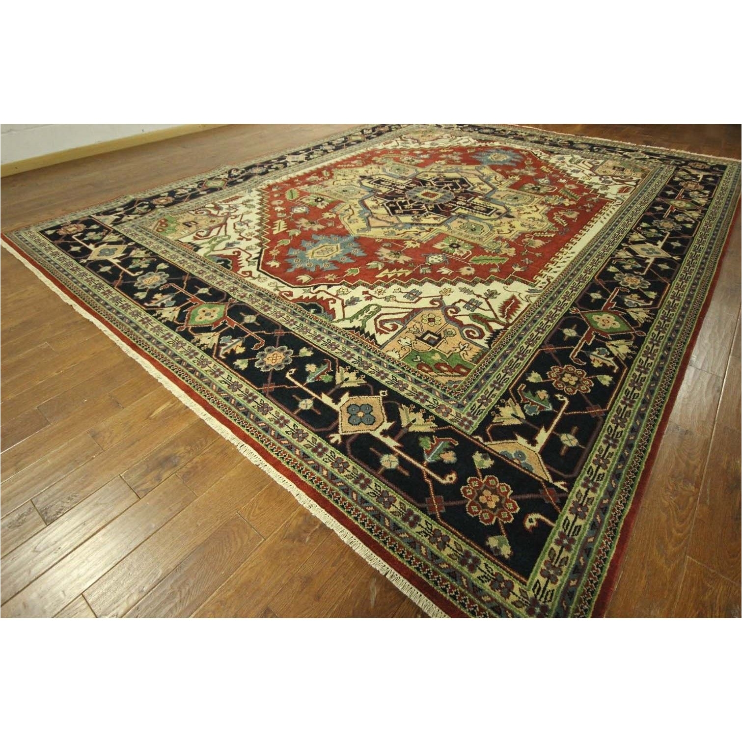 manhattan serapi vibrance collection 5 red navy heriz hand knotted wool area rug 12 x 18 12 x 12 color red size 11 10 x 14 10 size 12 x