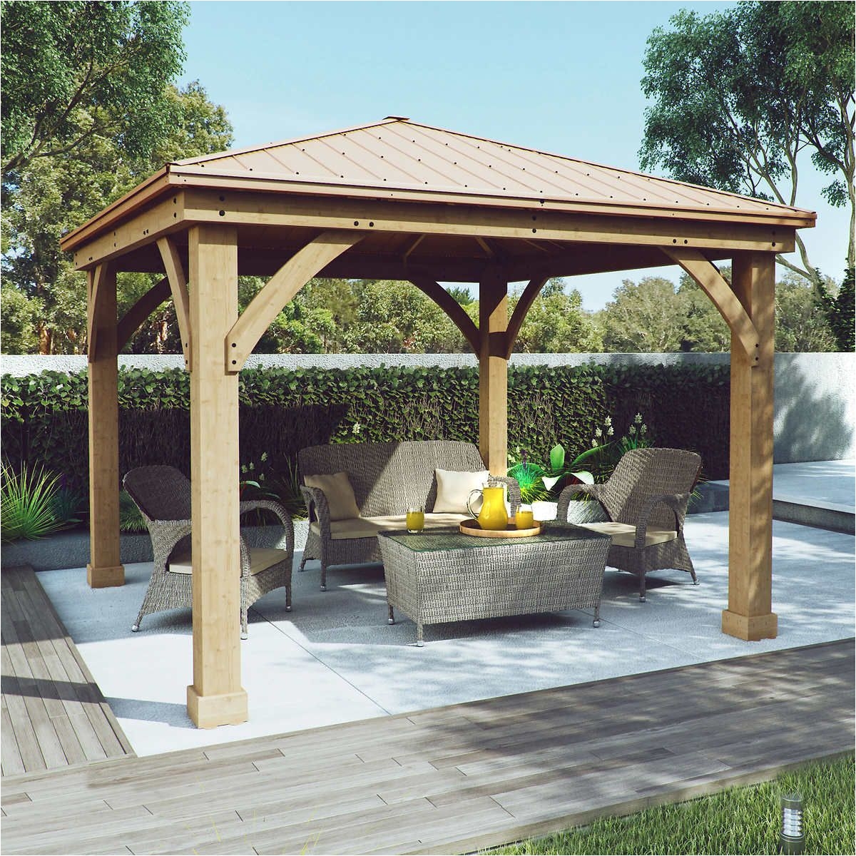 12×12 Outdoor Room Cedar Wood 12 X 12 Gazebo with Aluminum Roof by Yardistry