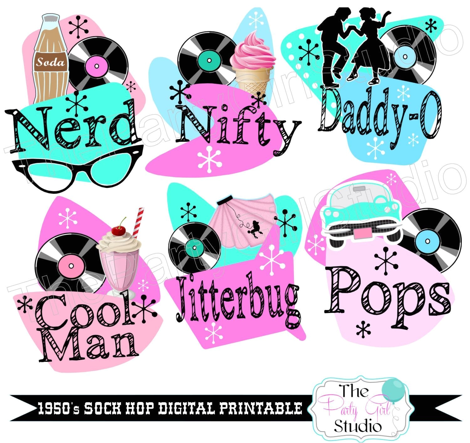 1950 s sock hop full page digital printable table centerpieces sock hop signs digital file