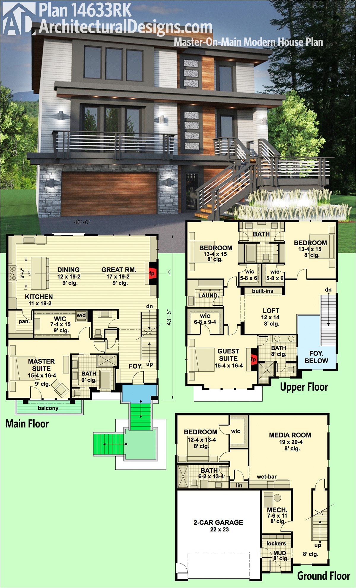 2 Master Bedroom Homes for Rent Houston Plan 14633rk Master On Main Modern House Plan Pinterest Modern
