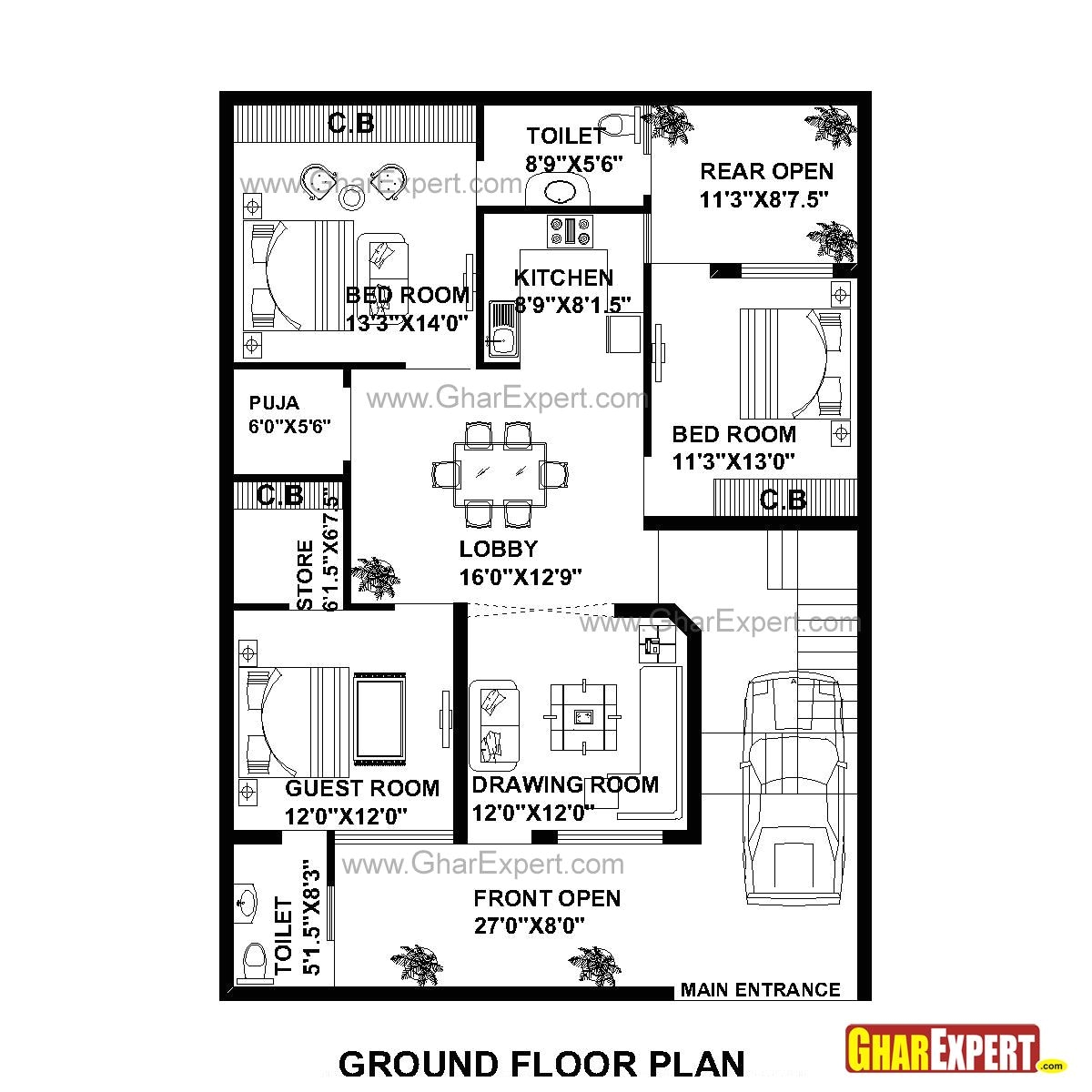 house plan for 35 feet by 50 feet plot plot size 195 square yards