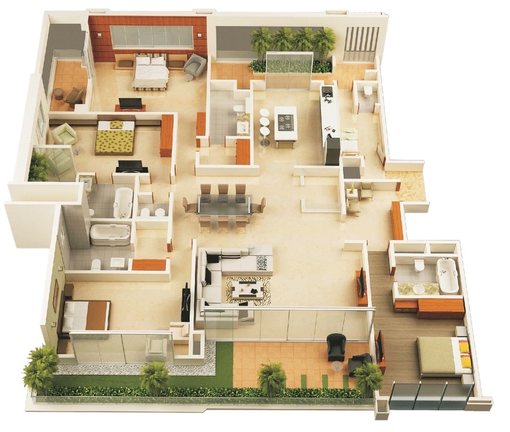 50 four 4 bedrooms apartment house plans architecture design