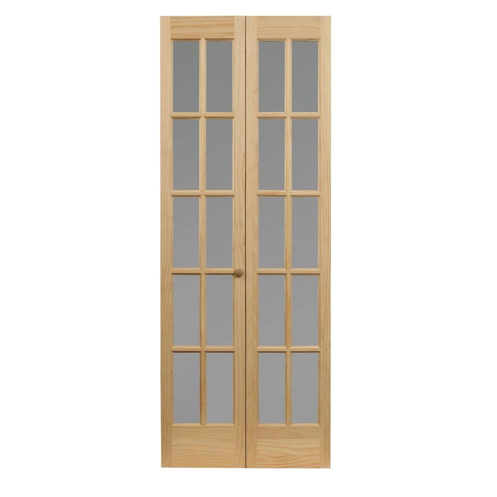 pinecroft 36 in x 80 in classic french 10 lite opaque glass wood interior bi fold door unfinished pine