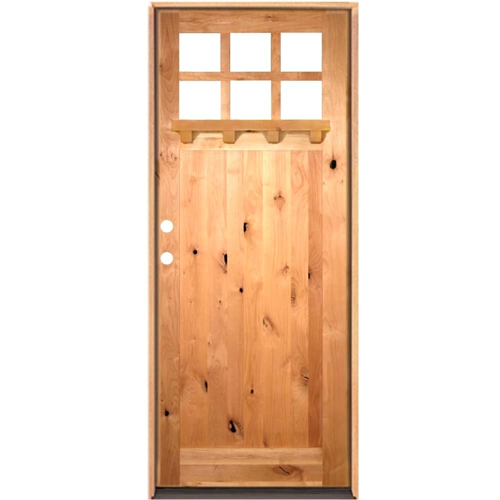 krosswood doors 36 in x 96 in craftsman alder 1 panel 6 lite clear low e w dentil shelf left hand unfinished wood prehung front door