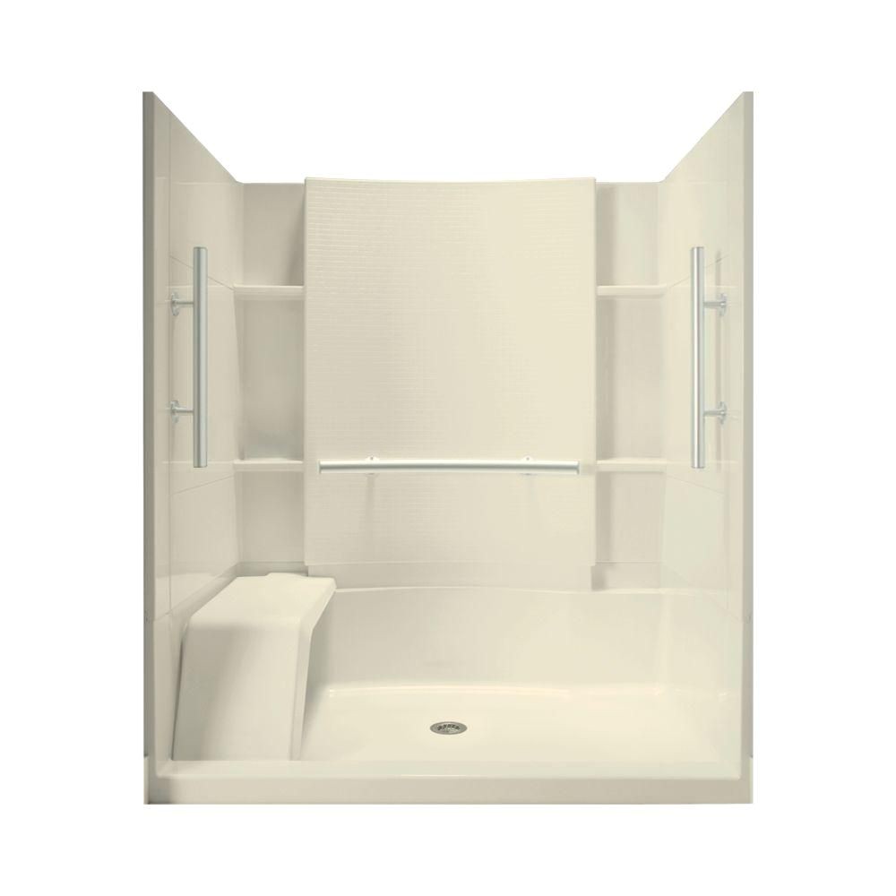 sterling accord 36 in x 60 in x 74 1 2 in shower kit with seat and grab bars in biscuit 72290103 n 96 the home depot