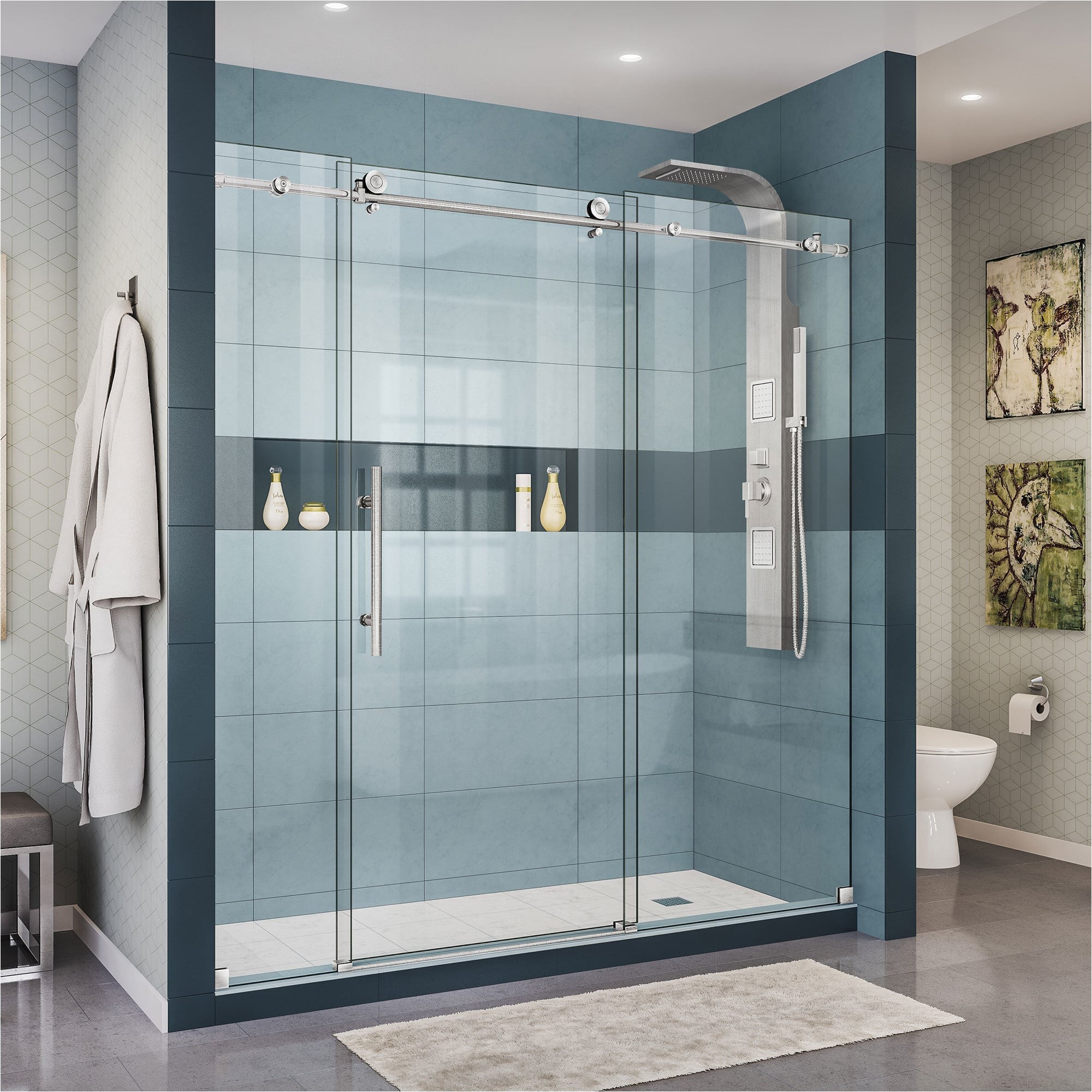 shop dreamline enigma x 68 72 in w x 76 in h fully frameless sliding shower door free shipping today overstock com 11643002