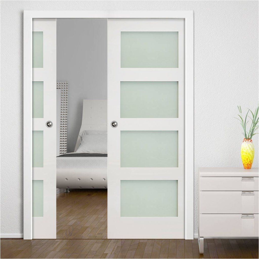 double pocket coventry white primed shaker door with frosted glass doubledoors pocketdoors slidingdoors