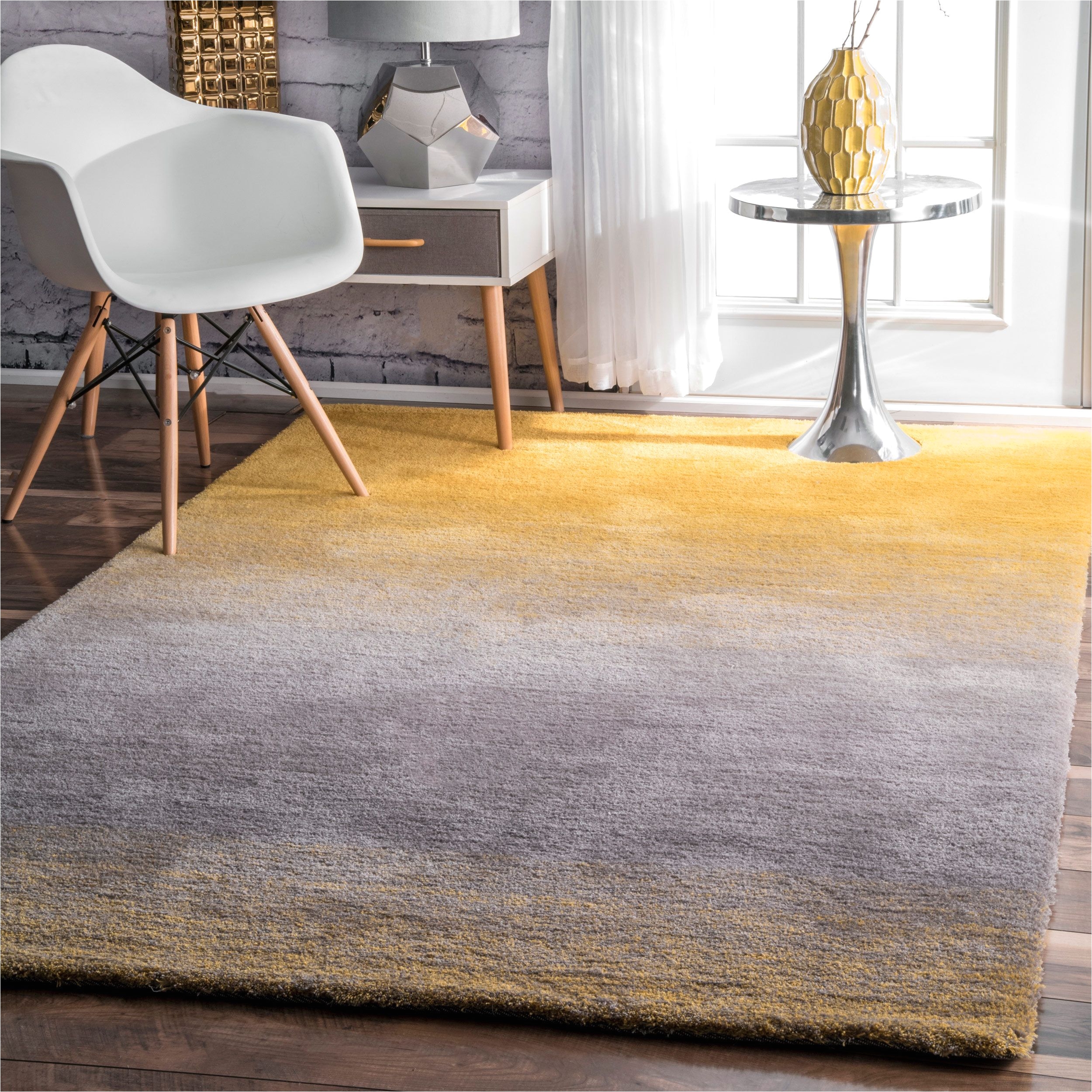 nuloom handmade soft and plush ombre shag yellow rug 4 x 6 yellow grey size 4 x 6 polyester abstract