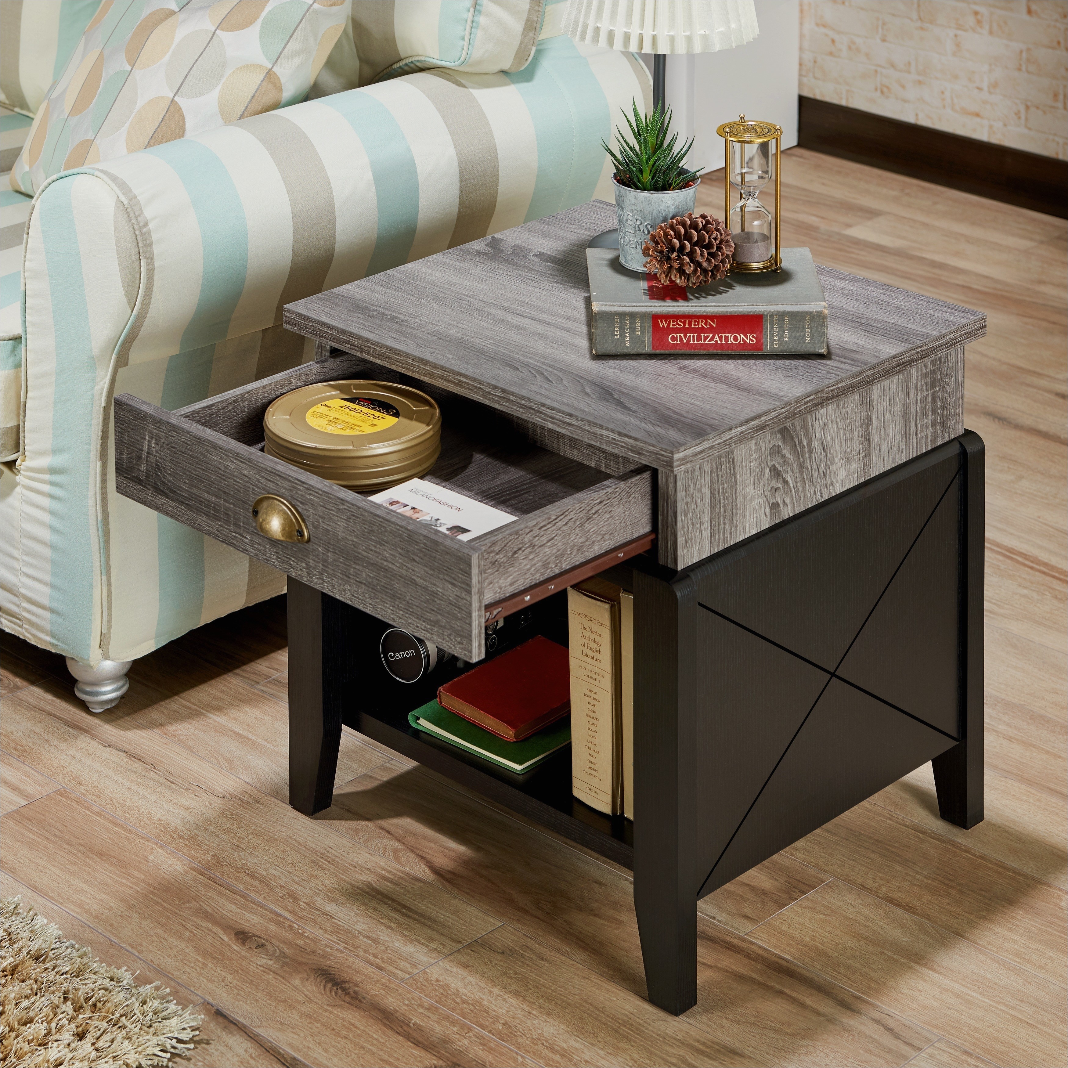 shop furniture of america ezara modern distressed grey two tone end table on sale free shipping today overstock com 19744096