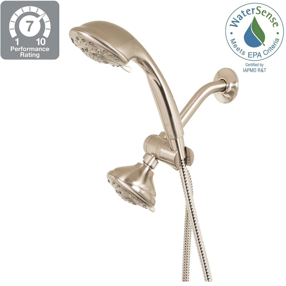 A112 18.1 M Shower Head Glacier Bay 5 Spray Hand Shower and Showerhead Combo Kit In Brushed