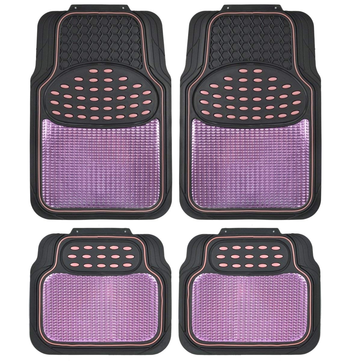 amazon com two tone rubber floor mats metallic finish pink on black grid automotive