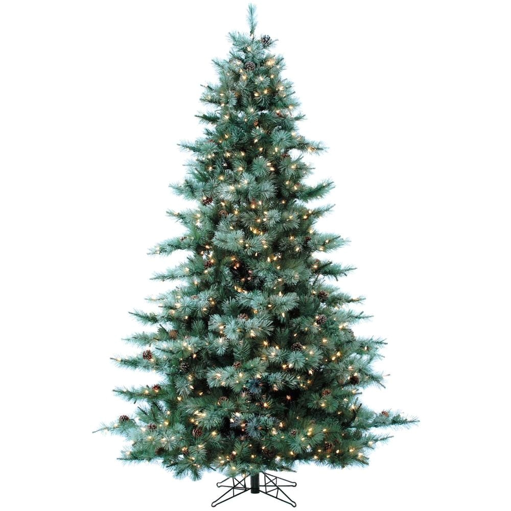 pre lit led glistening pine artificial christmas tree with pine cones 850 multi color lights and ez connect greens