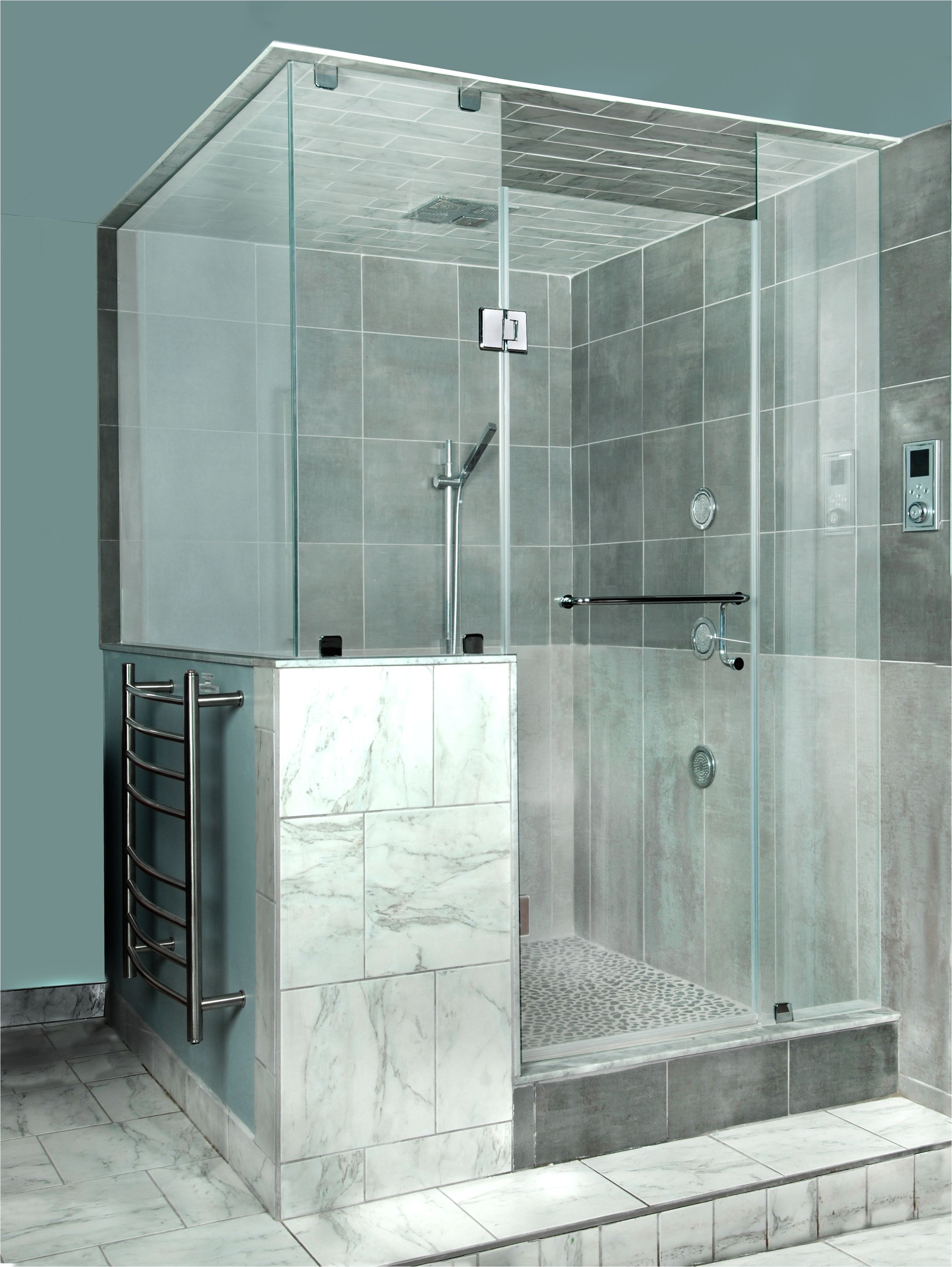Atlantic Shower Door Custom Frameless Shower Corner Shower Door to Ceiling with D Handle