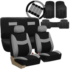 fh group gray black auto seat covers set w steering cover belt pads black floor