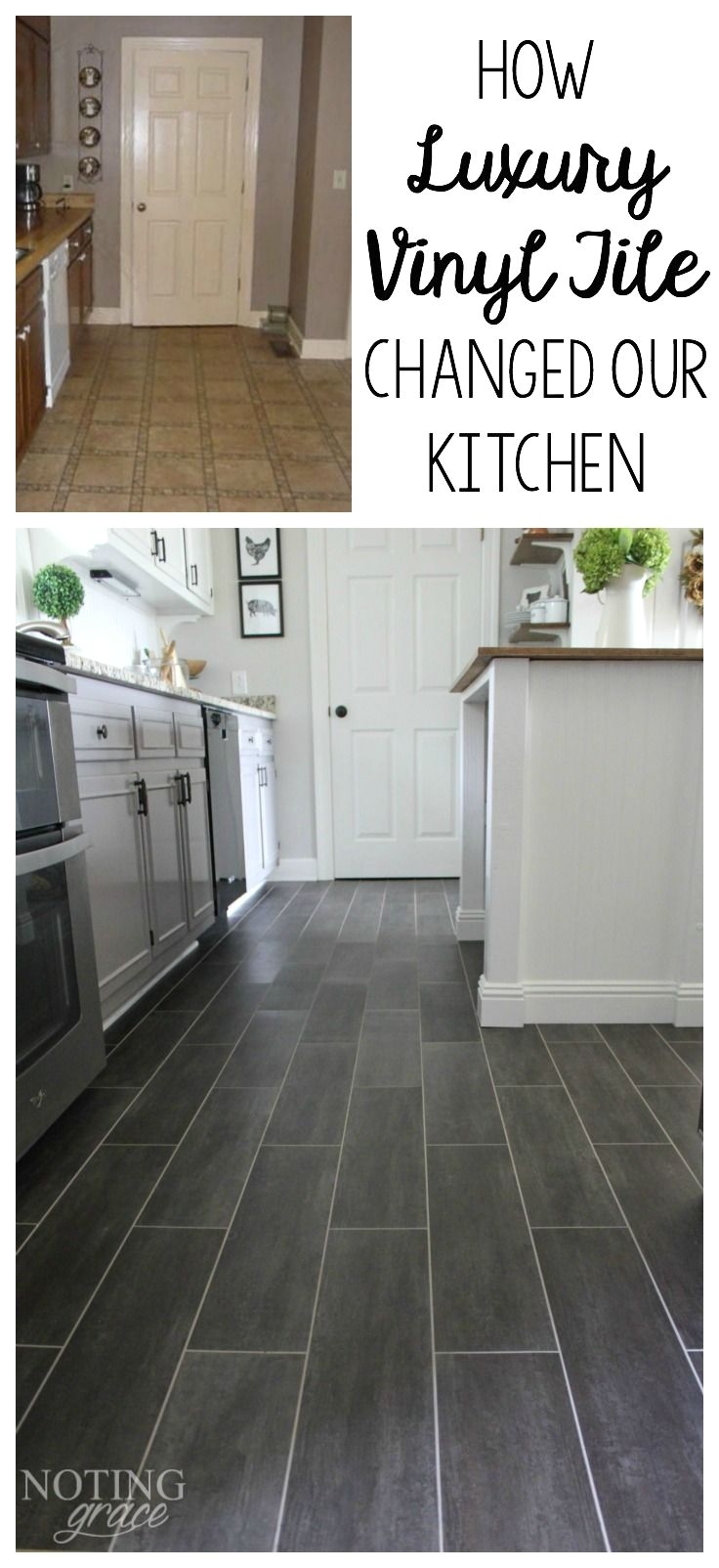 it took only 3 days and 400 to completely transform our kitchen with diy flooring groutable luxury vinyl tile