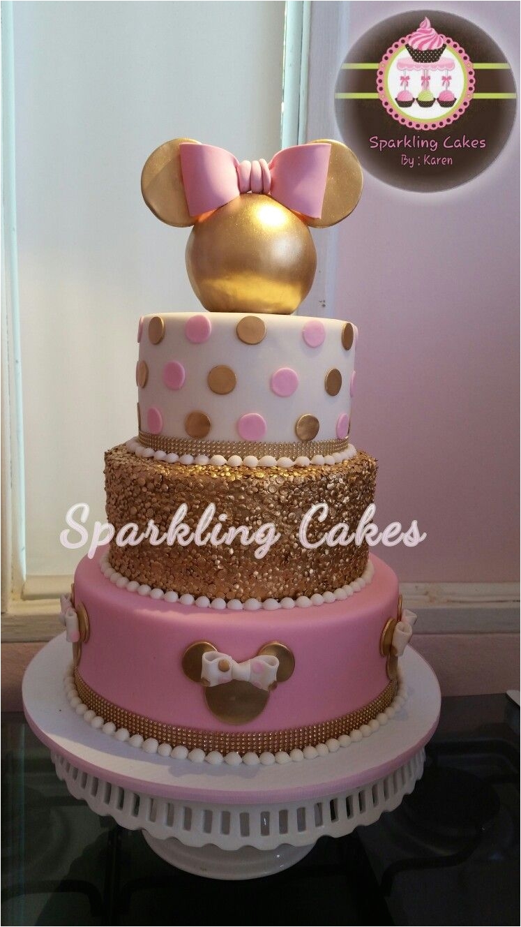 minnie pink and gold cake