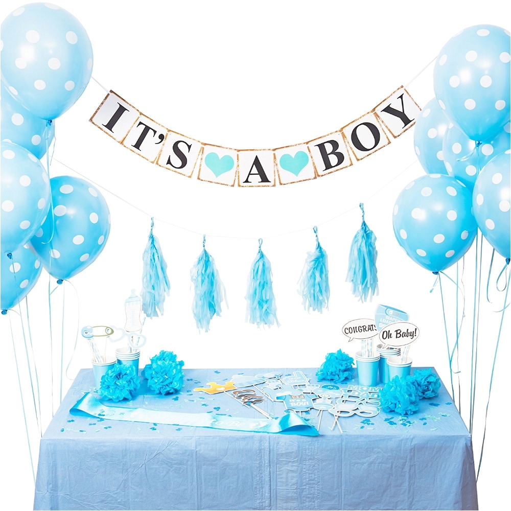 Baby Shower Decoration Kits Boy 12pcs Lot It S A Boy Banner Blue Wave Point Latex Balloons Baby