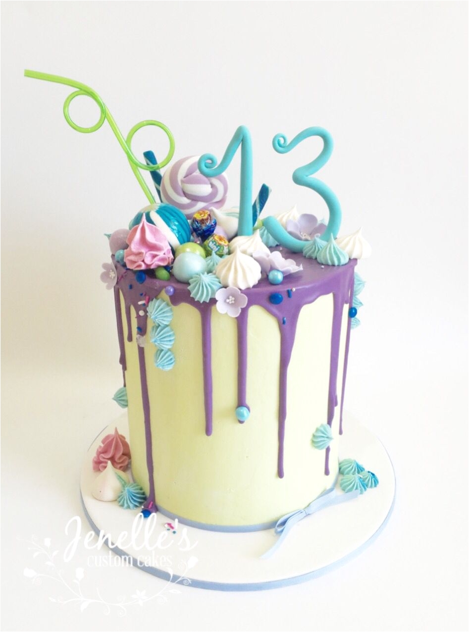 green and purple drip cake by jenelle s custom cakes