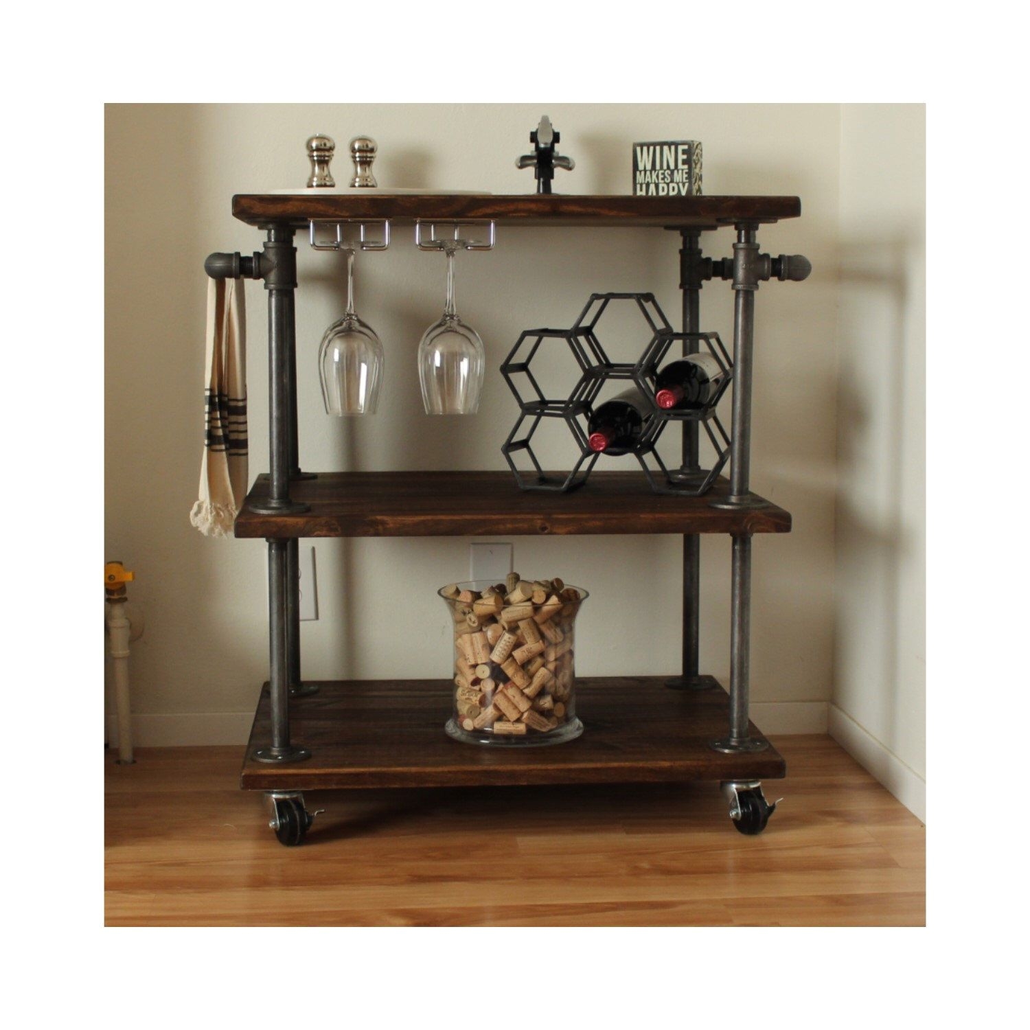industrial bar cart 3 tiered kitchen cart pipe bar cart wine cart kitchen island wine display by maverickindustrial on etsy