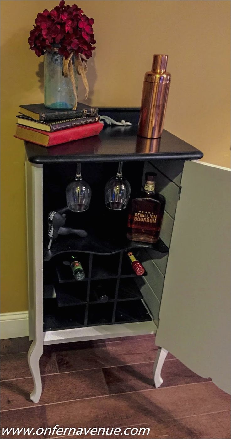 music cabinet turned wine cabinet