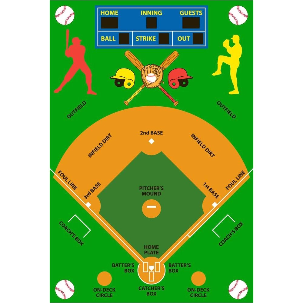 la rug fun time baseball field multi colored 3 ft x 5 ft area