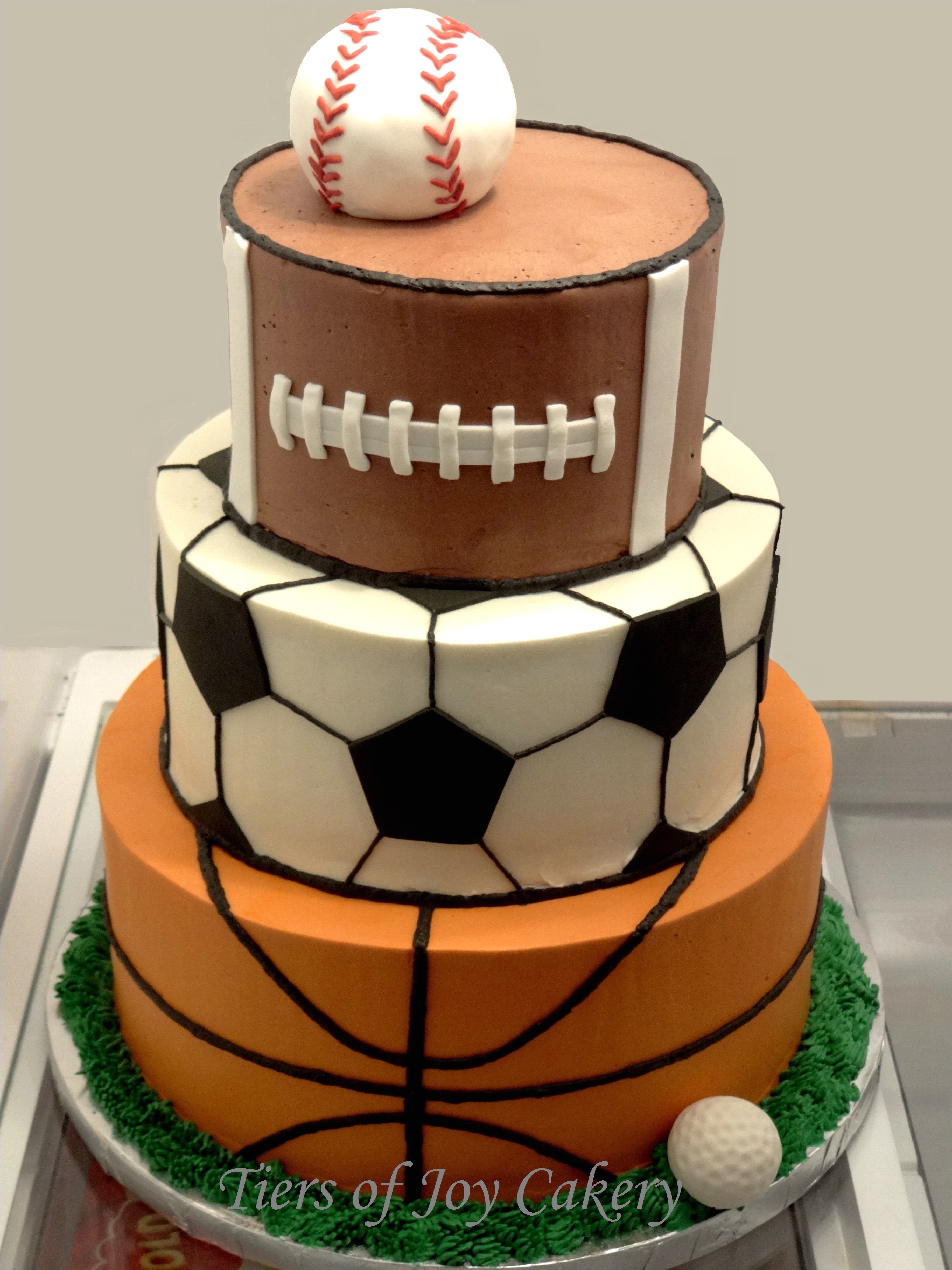 sports balls cake with baseball football soccer ball basketball and golf ball