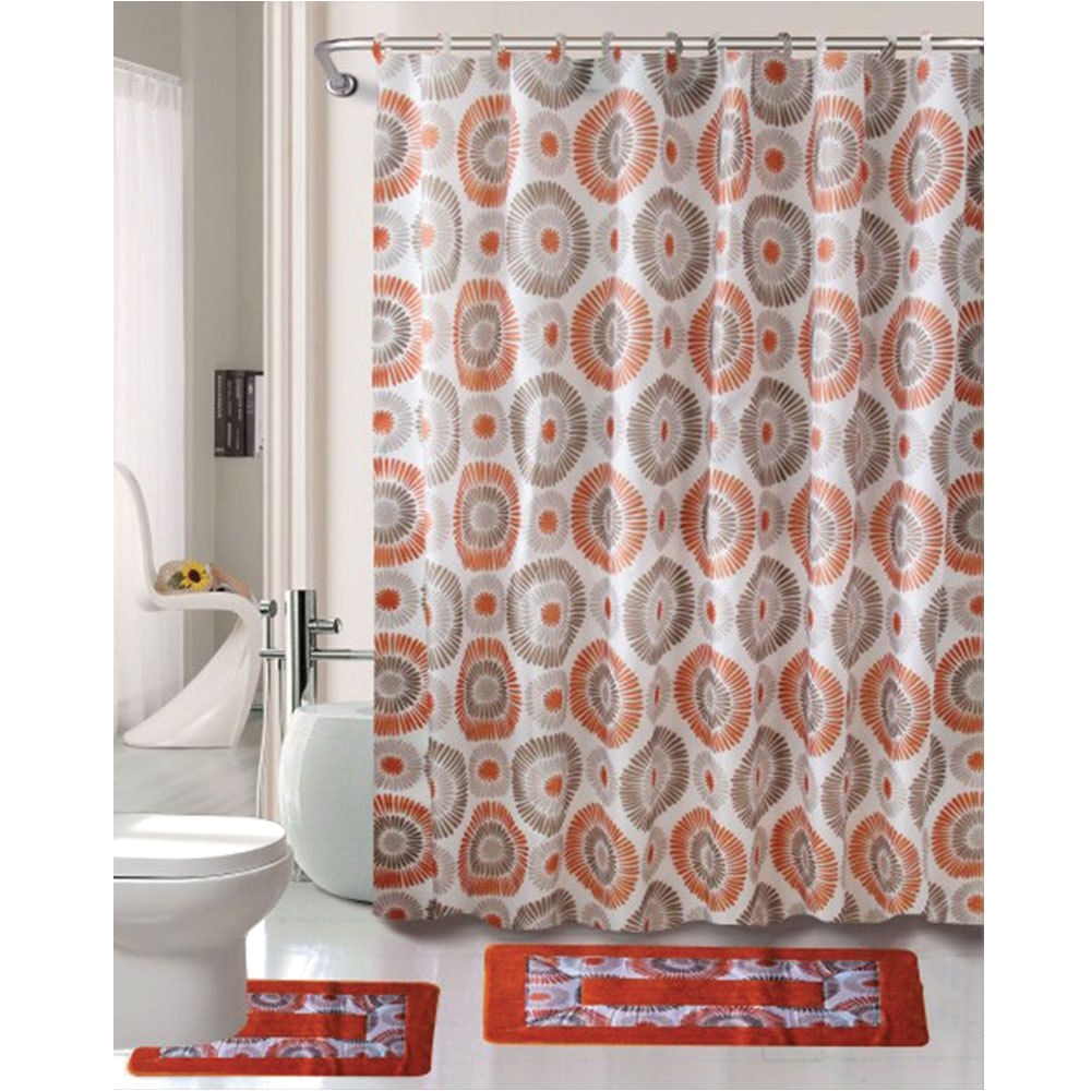 cortlandt collection 15 pc bathroom accessories set bath mat contour rug shower curtain with hooks skylar rust bathmat bathroom