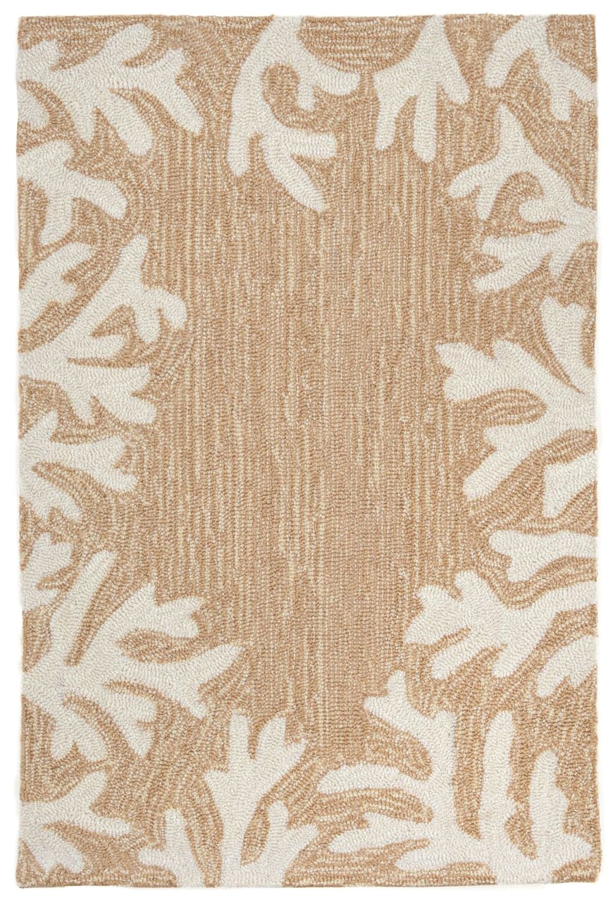 off white branch coral designs make up the border of this coral bordered beige beach house indoor or outdoor area rug an elegant driftwood sea washed look