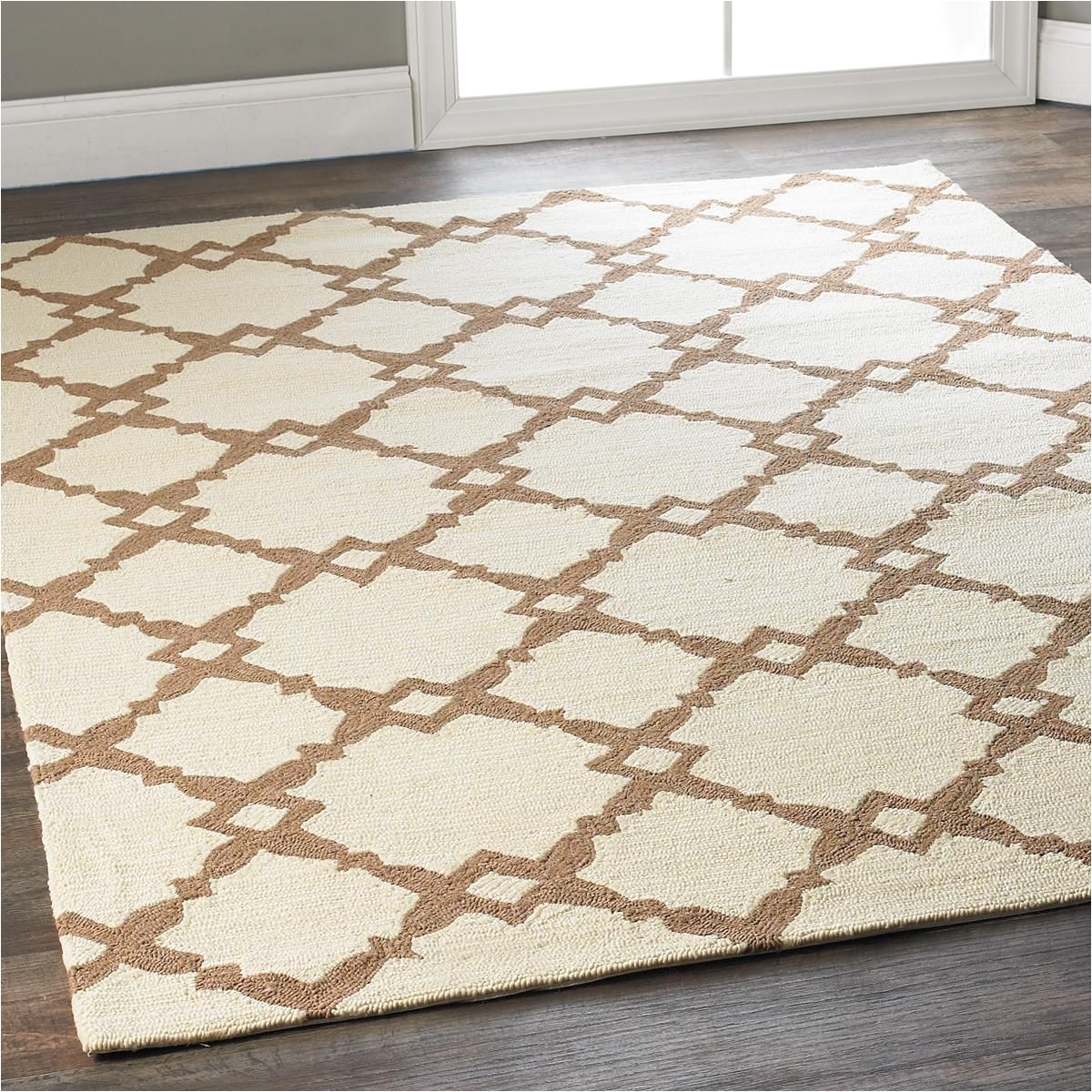 spindle squares in taupe indoor outdoor rug