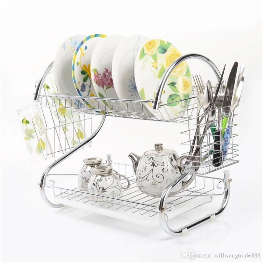 best 2 tiers kitchen dish cup drying rack drainer dryer tray cutlery holder organizer under 21 61 dhgate com
