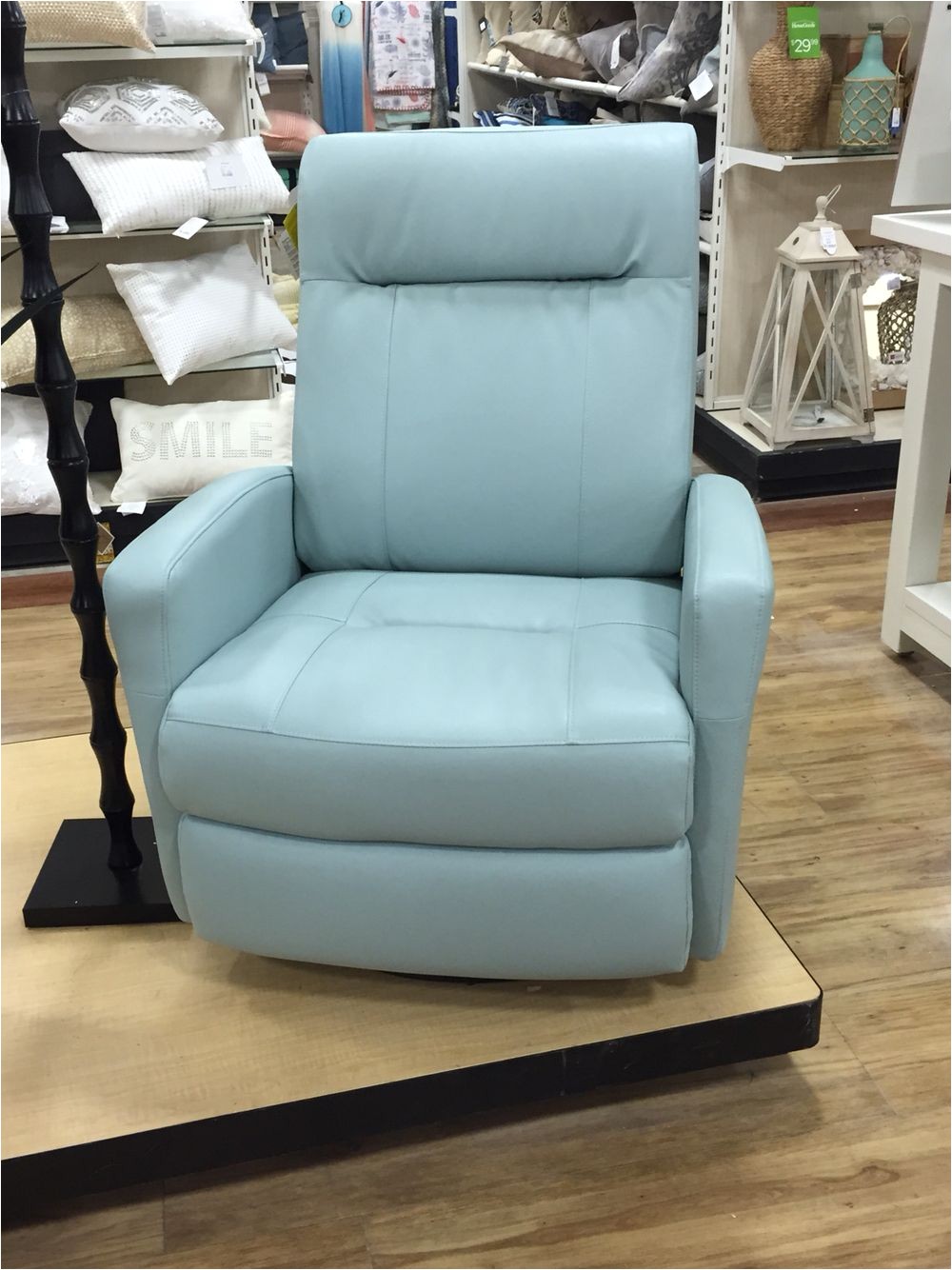 home goods leather recliner in light blue