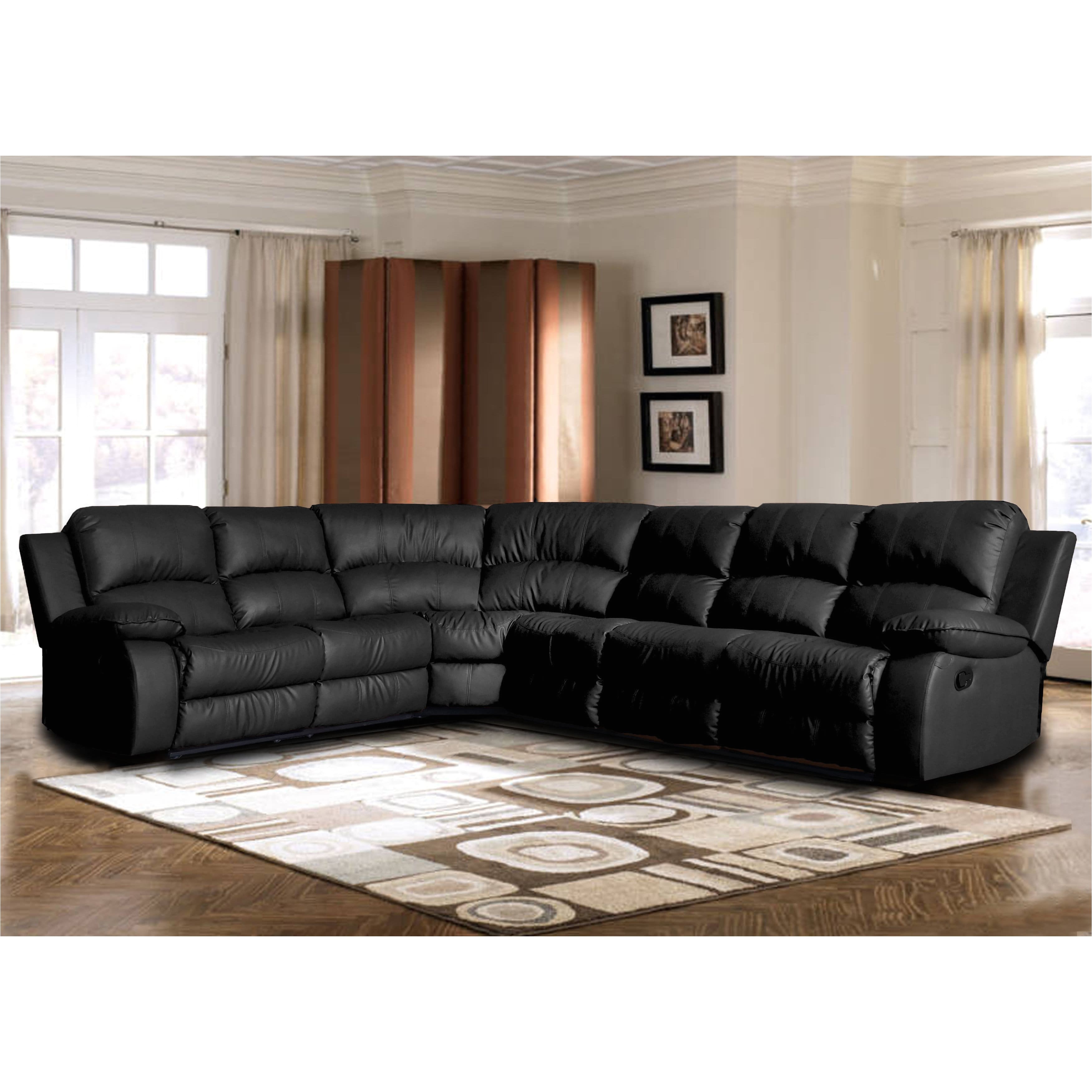 shop classic oversize and overstuffed corner bonded leather sectional with 2 reclining seats free shipping today overstock com 11853464