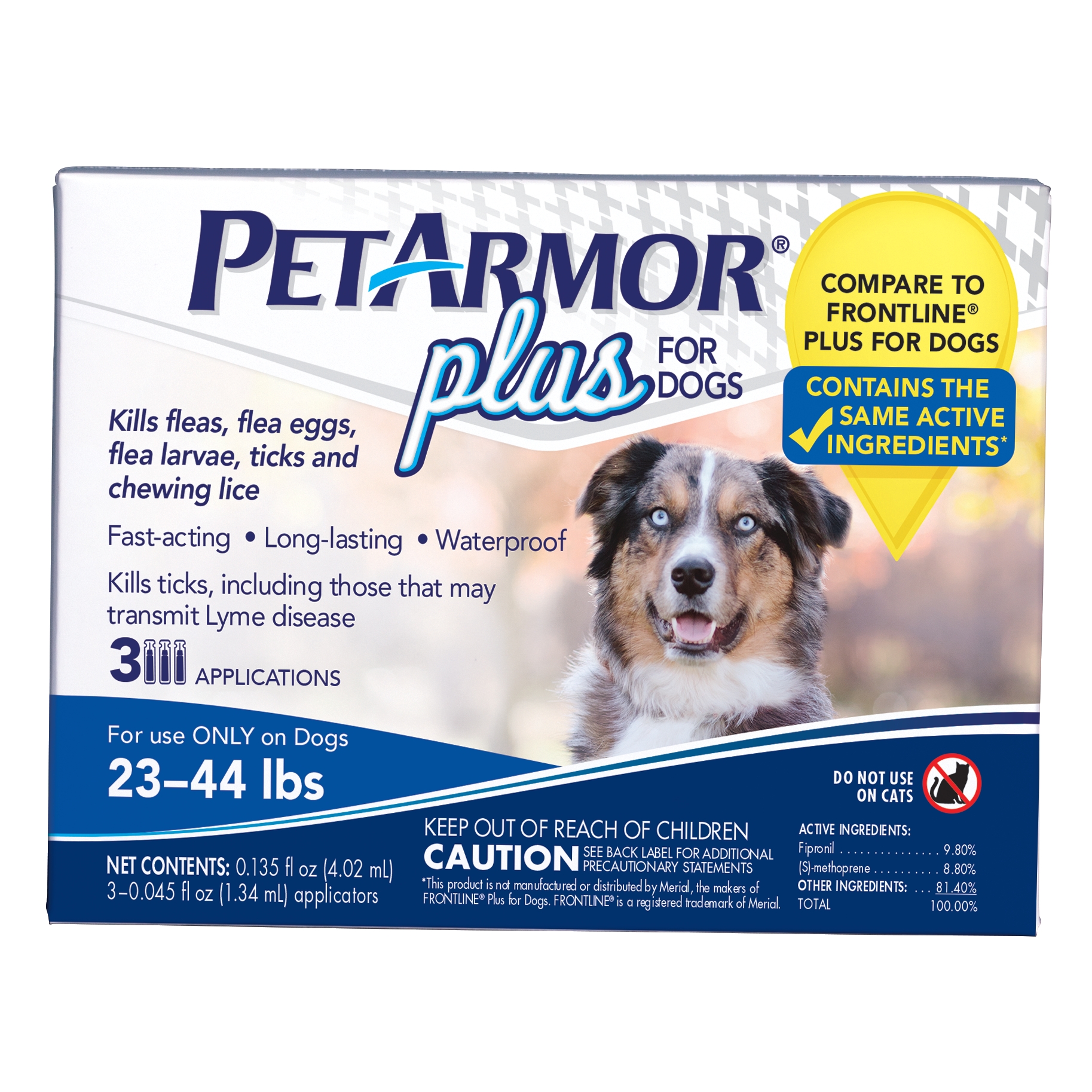 petarmor plus flea tick prevention for medium dogs with fipronil 23 to 44 pounds 3 monthly treatments walmart com