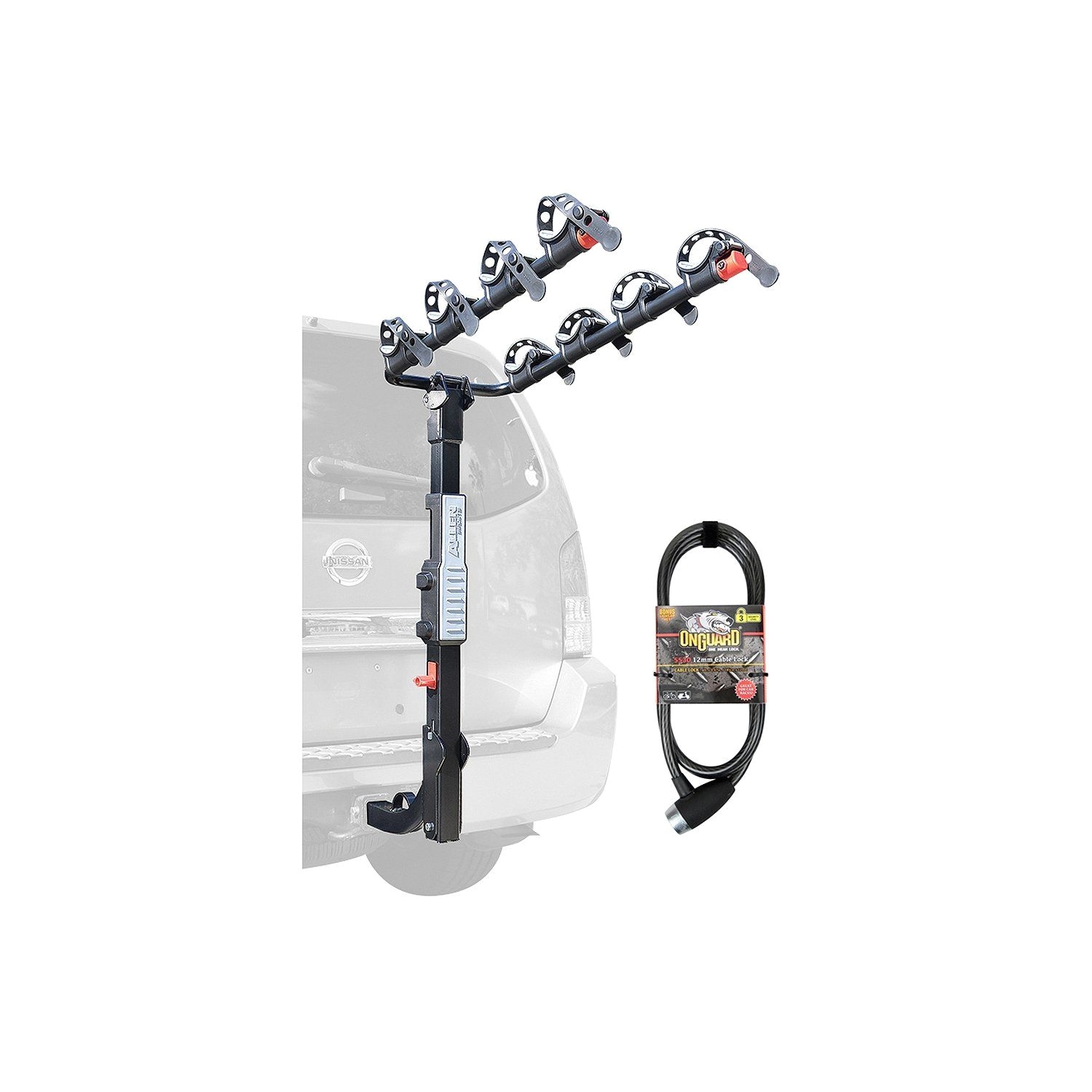 hitch mounted 4 bike carrier for 2 in receiver hitches padded spine shield protects your bicycle during transport