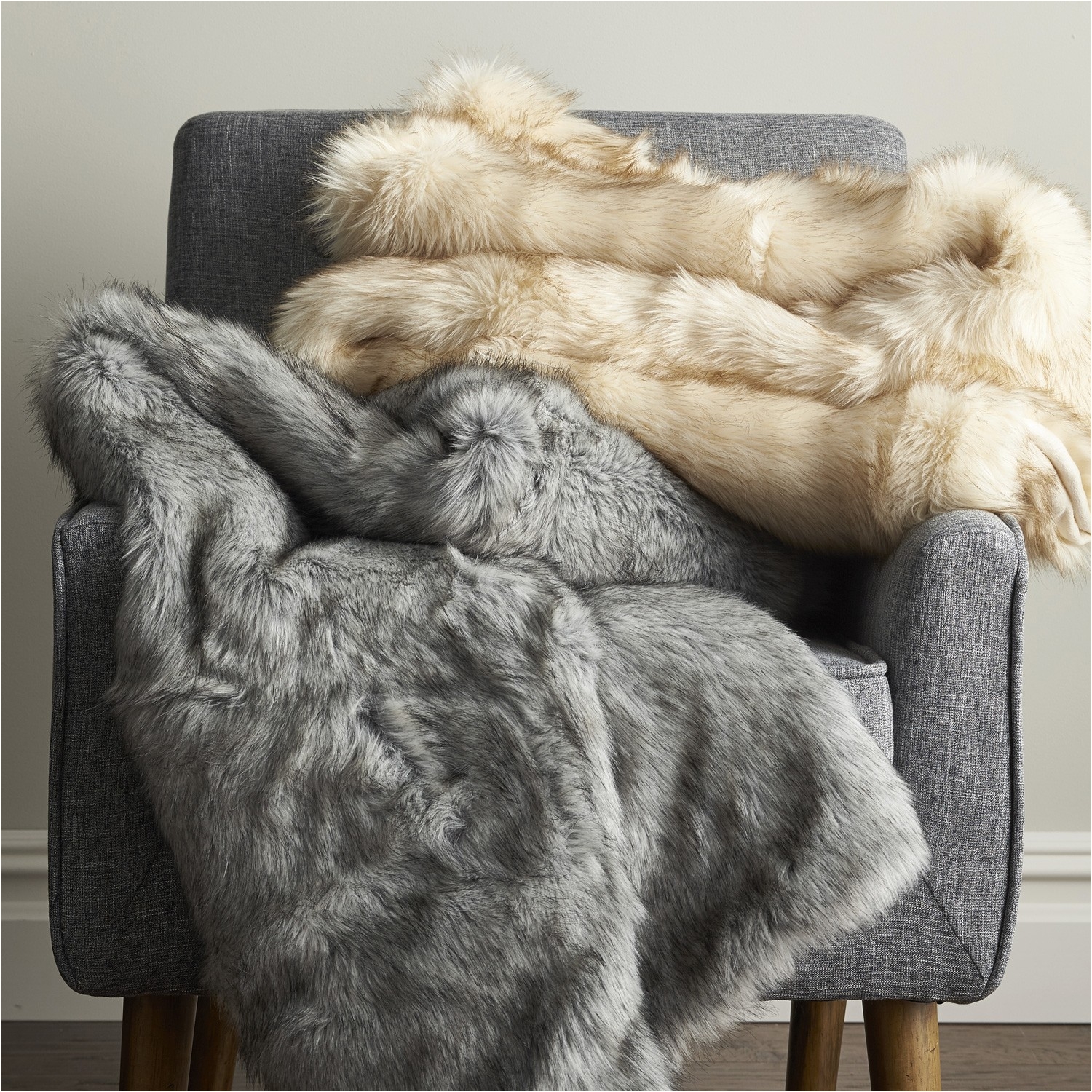 arctic fox faux fur throw pillow cover