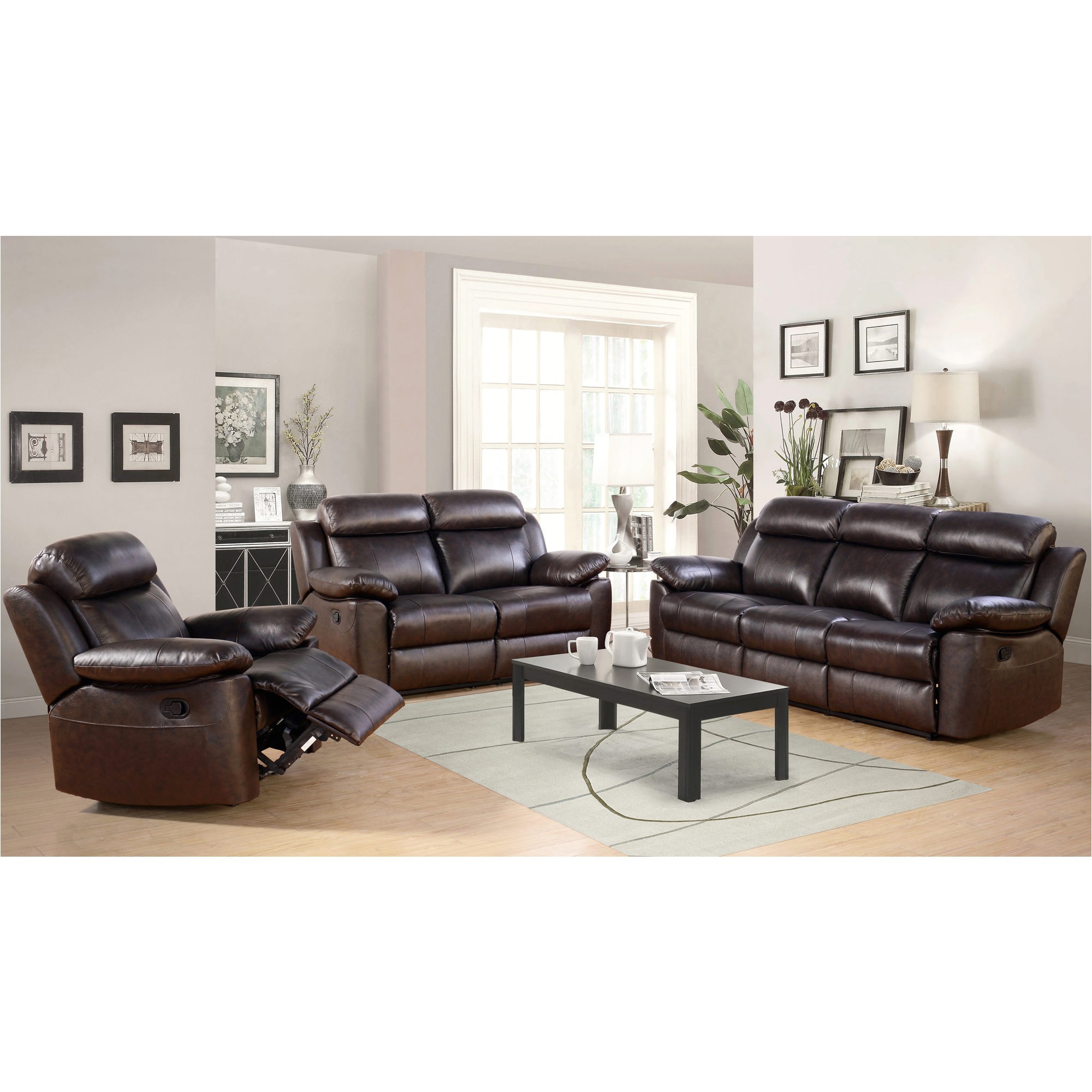 leather 3 piece sofa set new abbyson living braylen 3 pc reclining set brown bjs wholesale