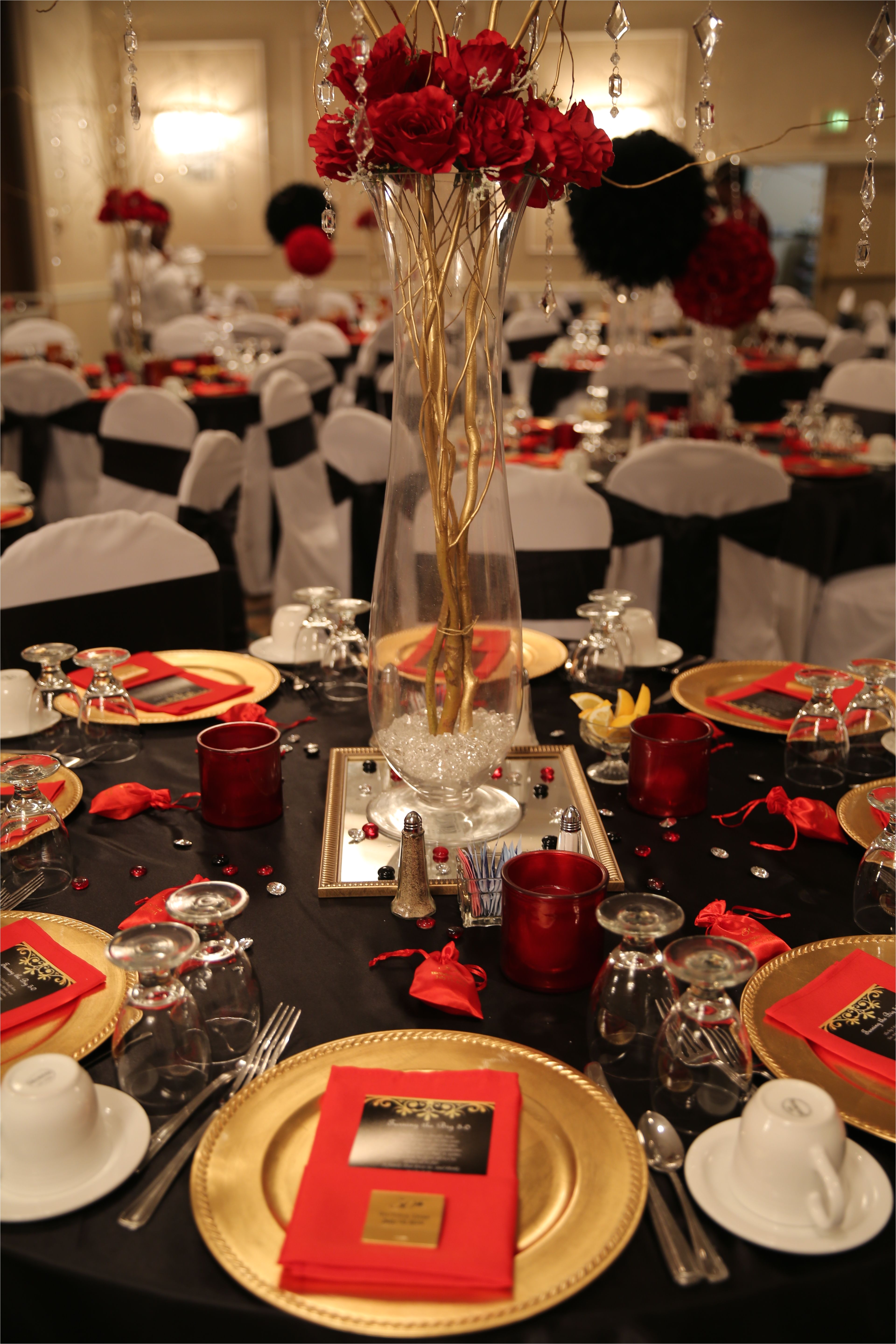 red black and gold table decorations for 50th birthday party red carpet affair