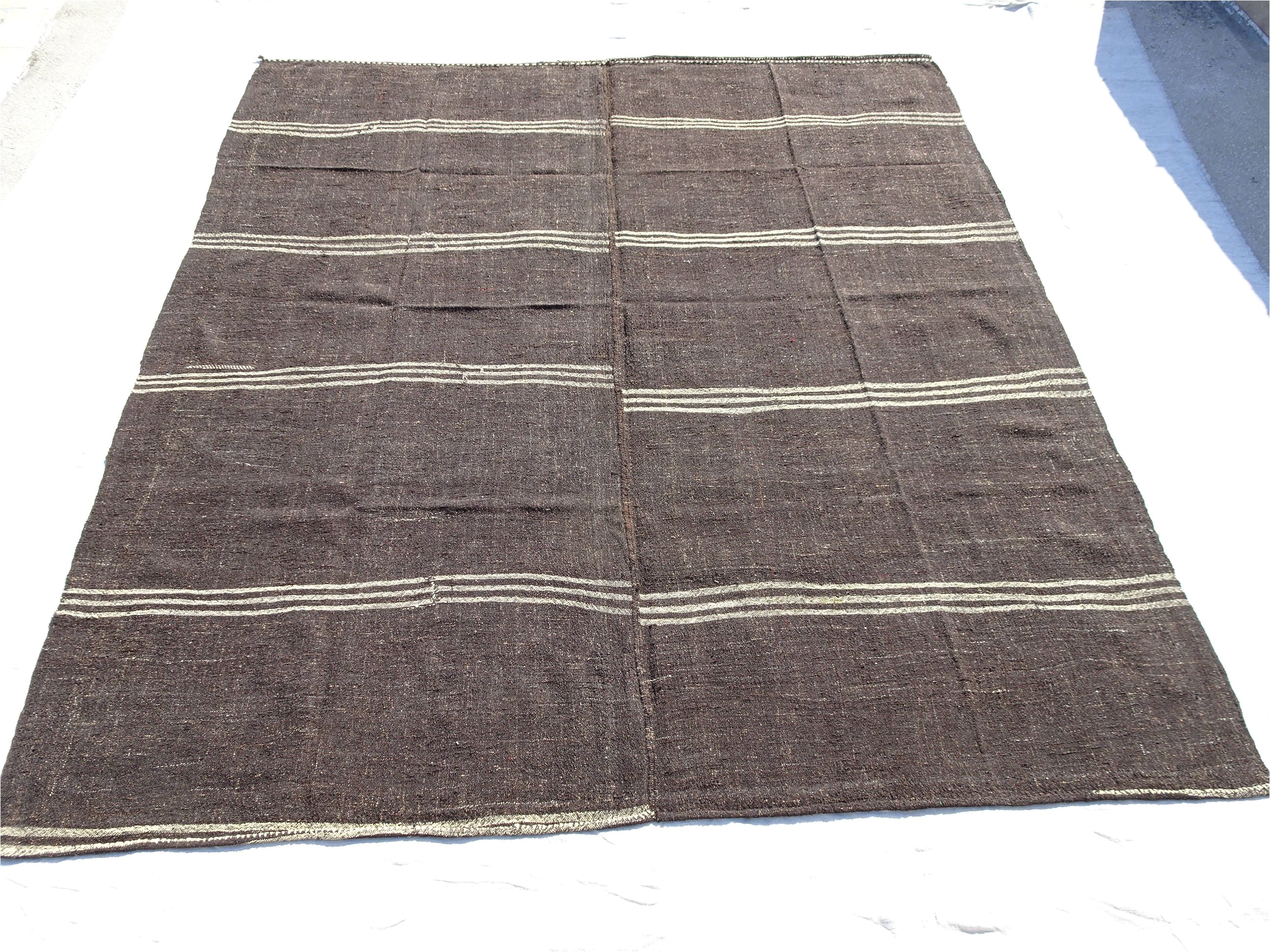 oversize dark brown and cream kilim rug 10 x10 9 feet 304x327 cm large vintage turkish kilim rug stripe pattern palece size kilim rug