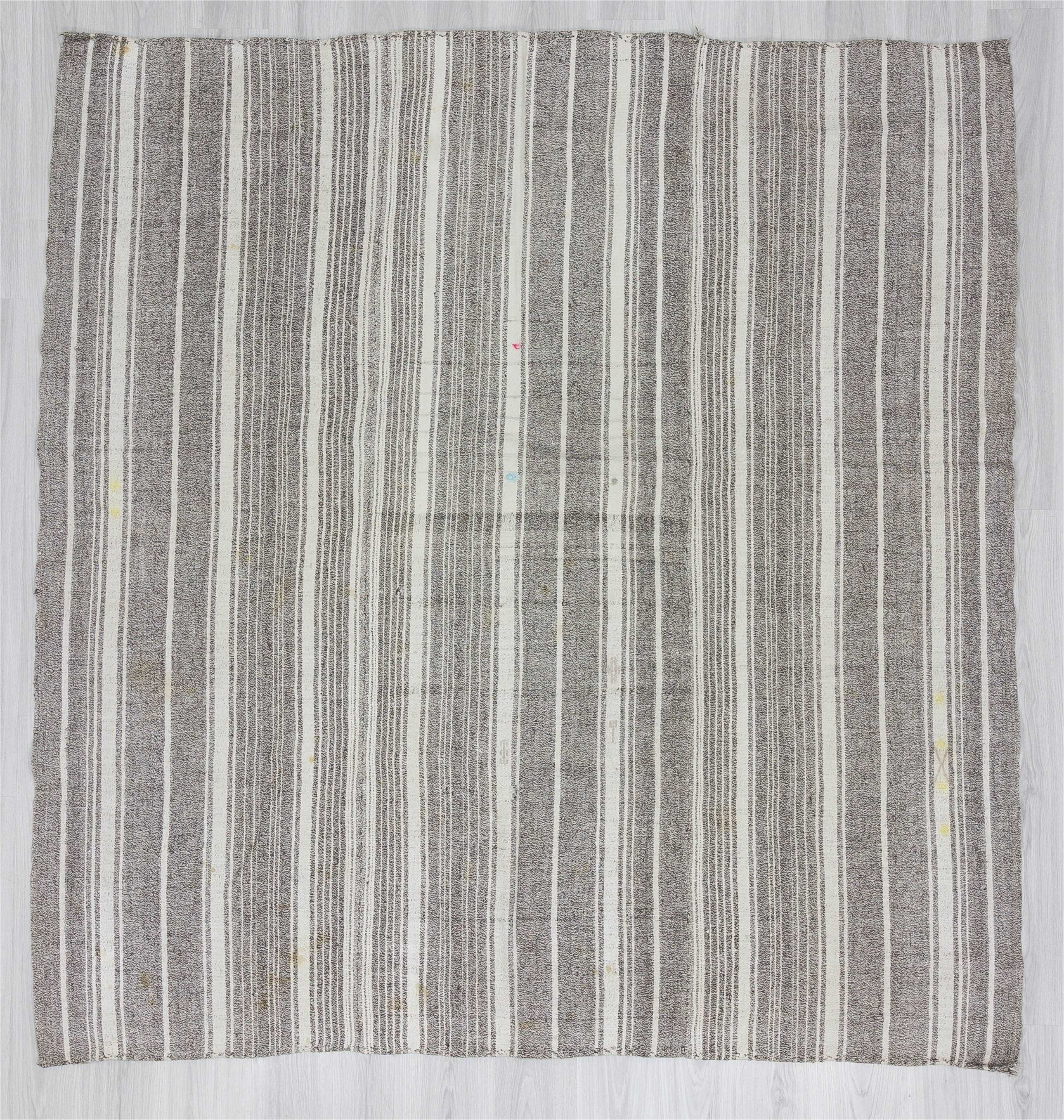 1216 white gray striped vintage modern turkish kilim