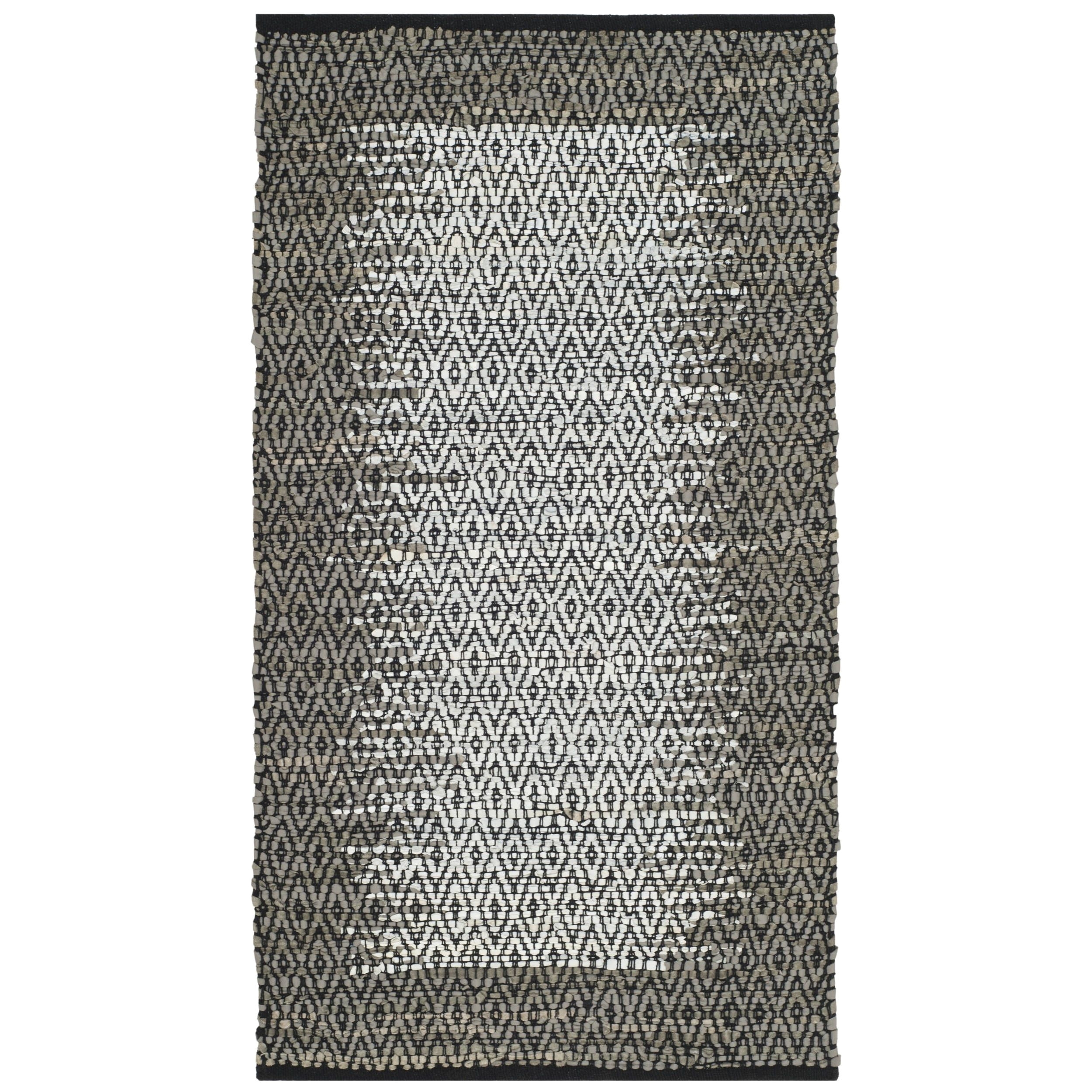 Black and White Striped Accent Rug Safavieh Vintage Leather Handwoven Modern Geometric Light Grey Grey