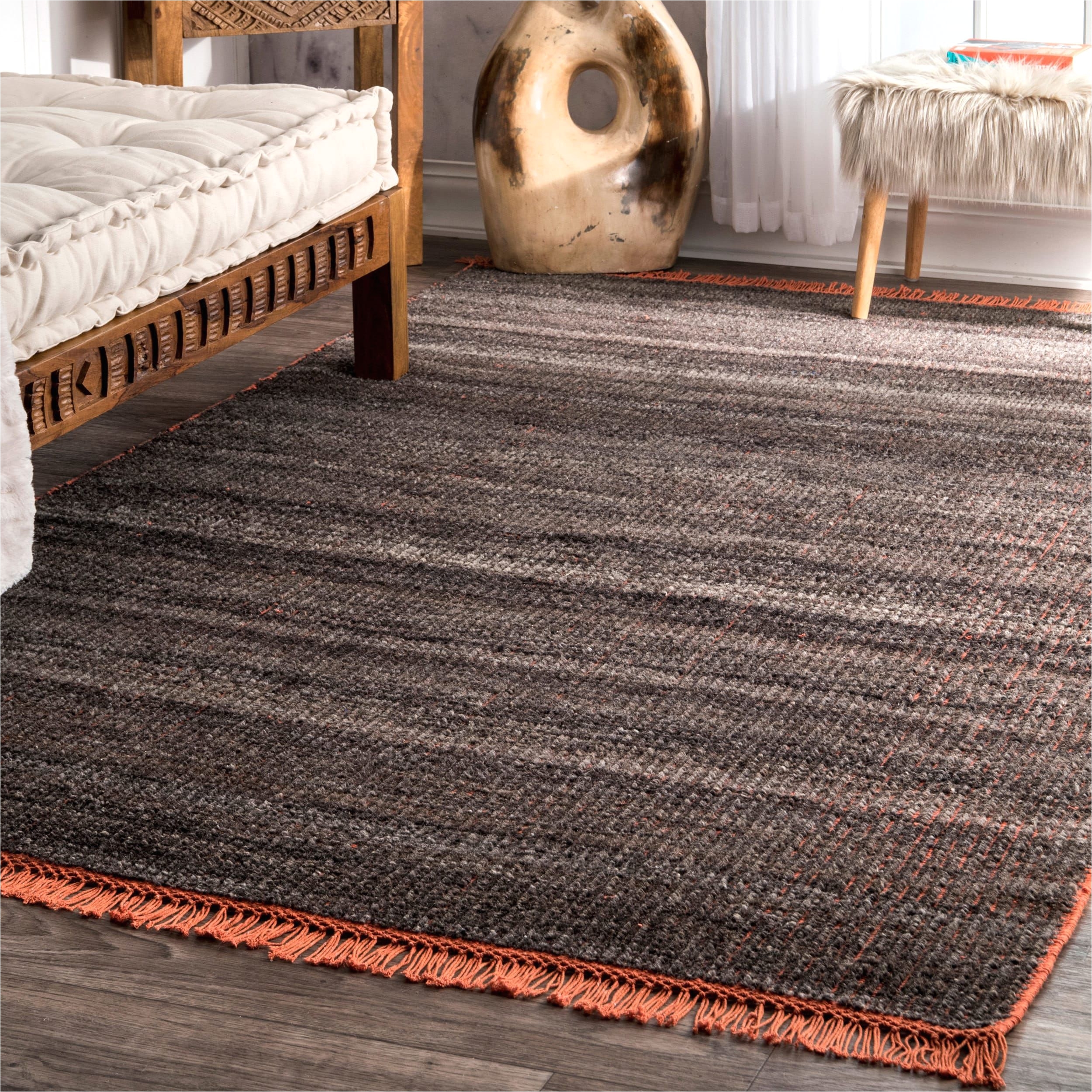 nuloom modern flatweave striped dark grey cotton and wool handmade tassel rug 7 6 x 9 6 dark grey size 8 x 10