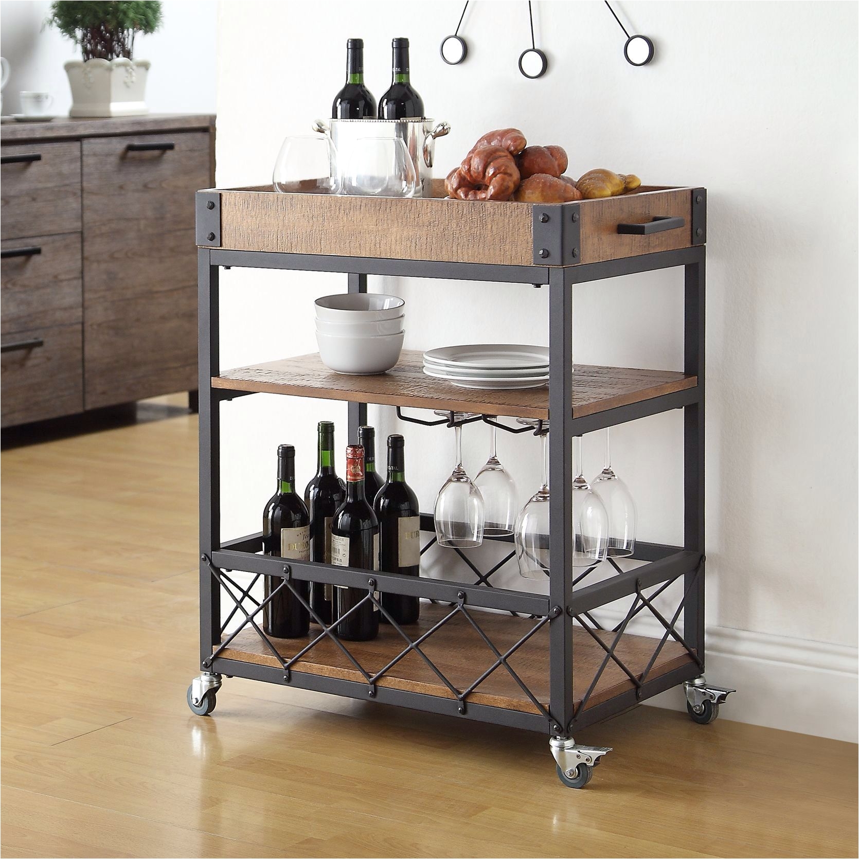 eastfield kitchen cart with wood top