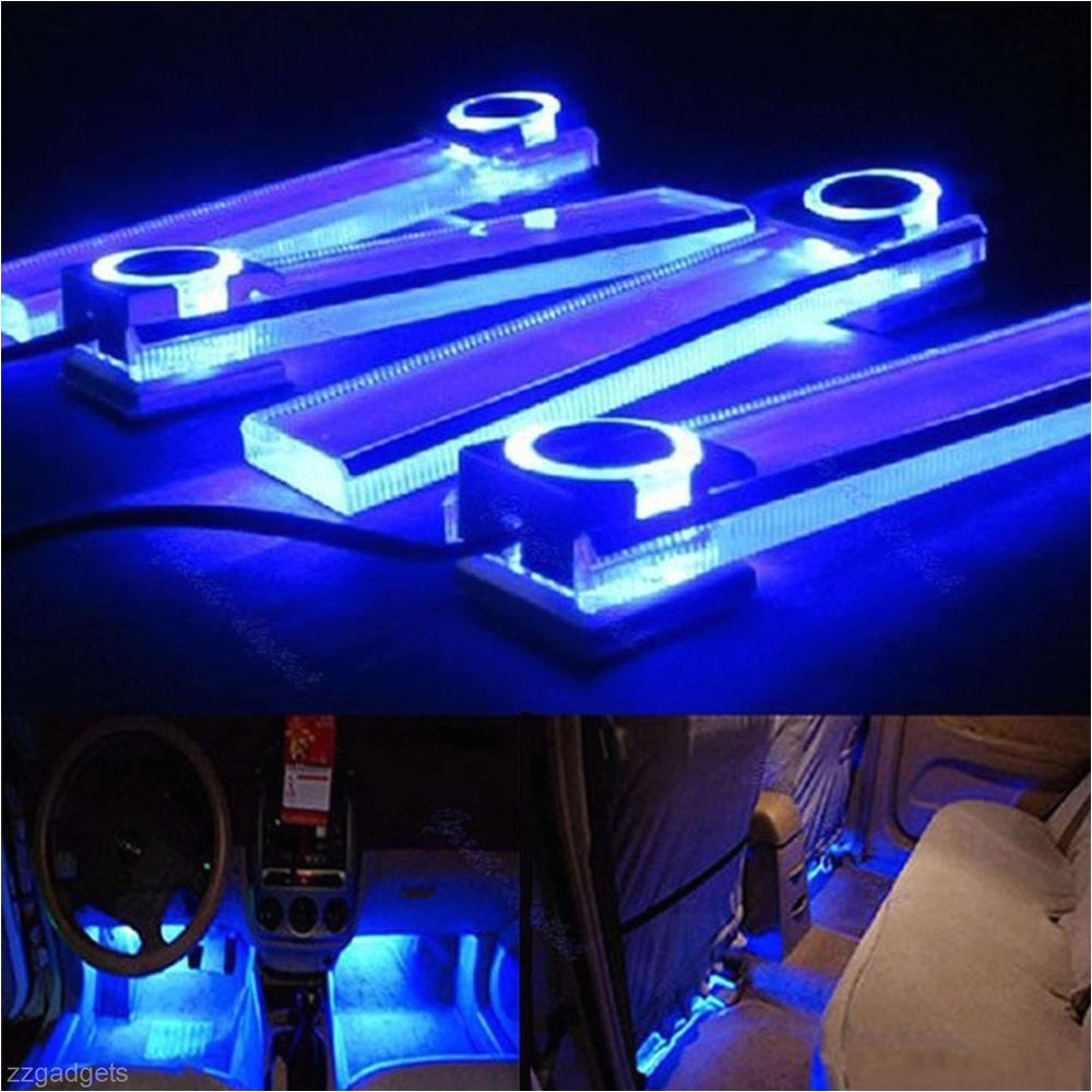 4 in 1 car charge led interior floor decorative light lamp blue mouldings