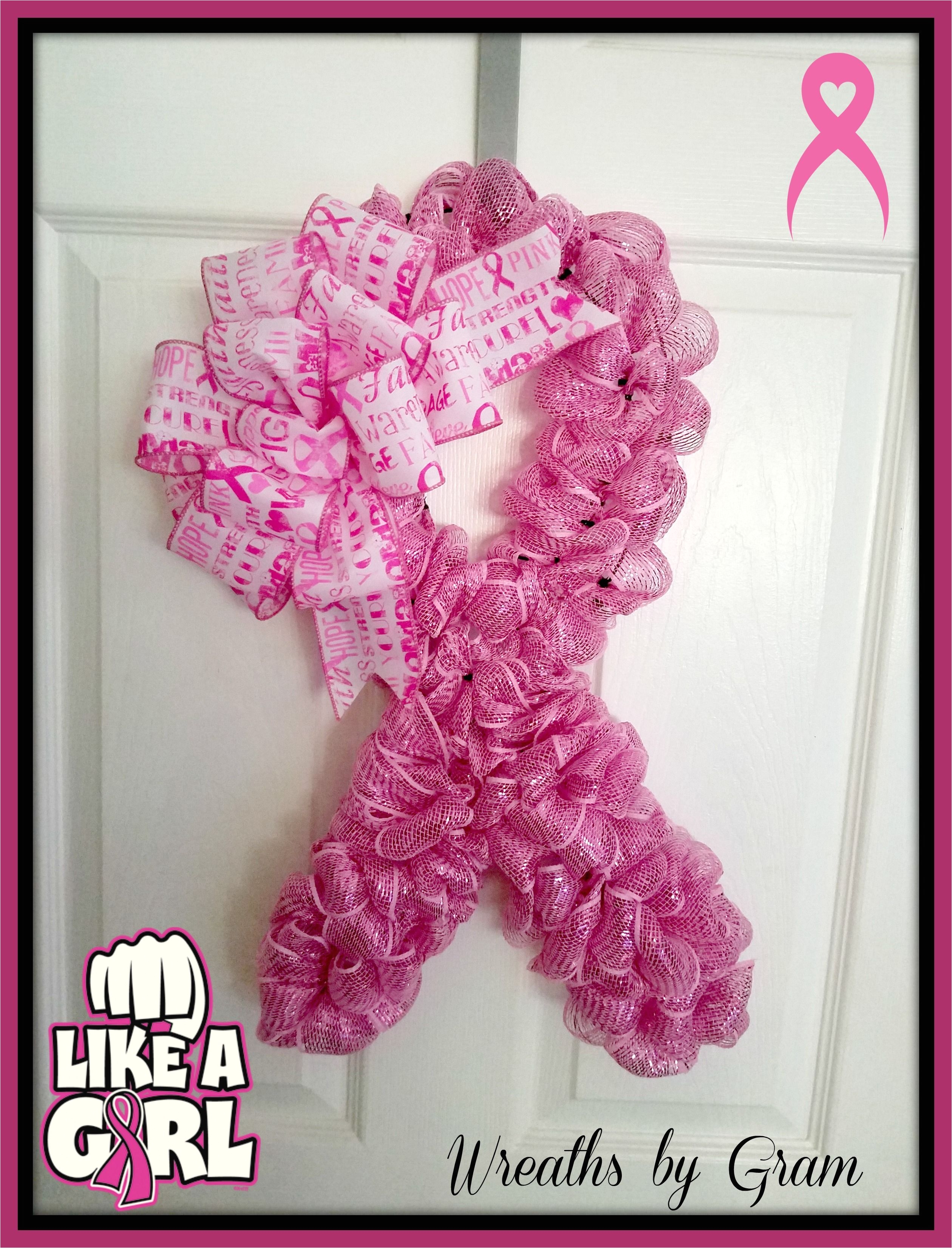 breast cancer awareness breast cancer door decor breast cancer gifts flocked fight like a girl breast cancer ribbon wreath go pink
