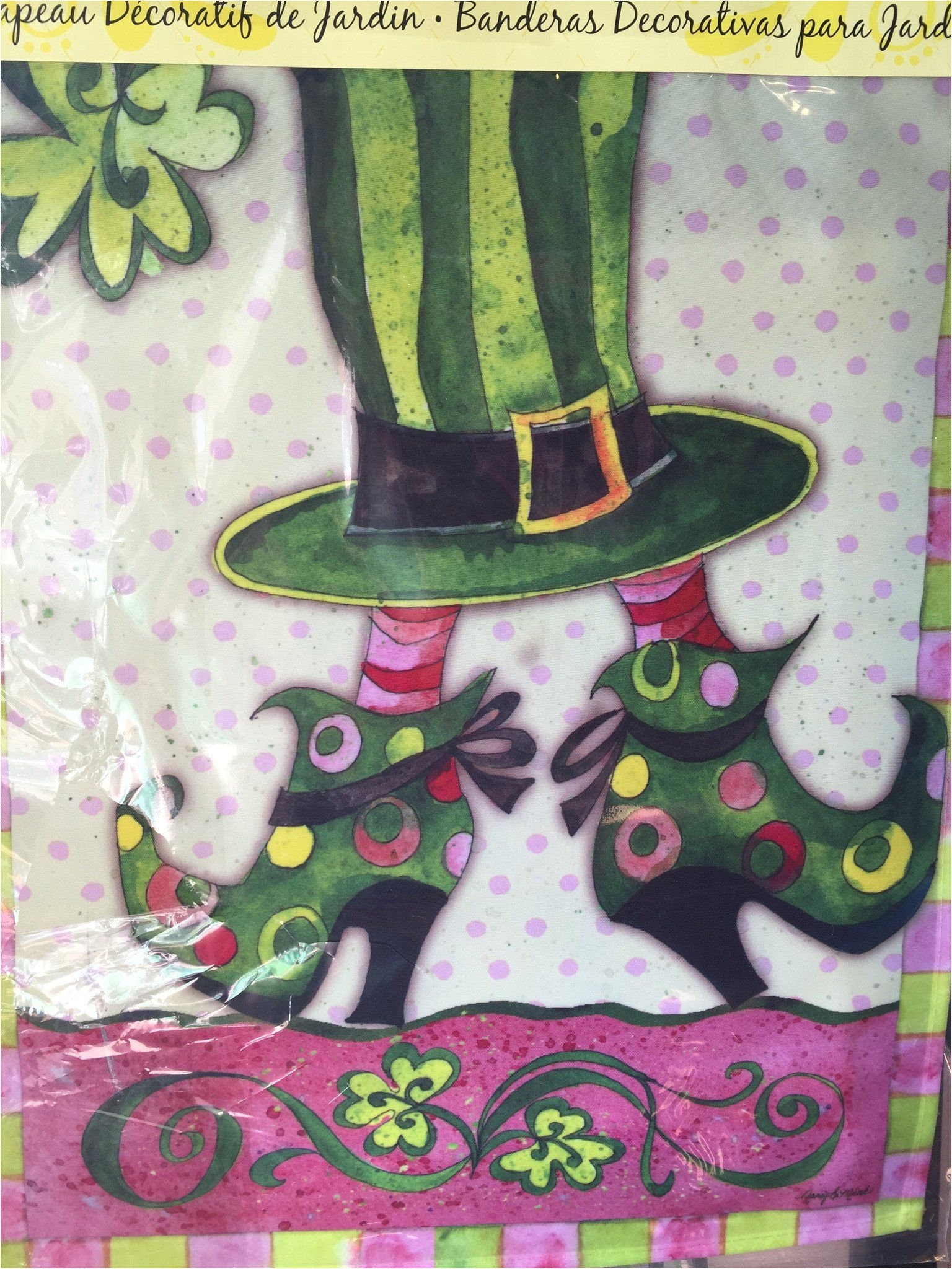 evergreen silk reflections garden flag lady leprechaun boots