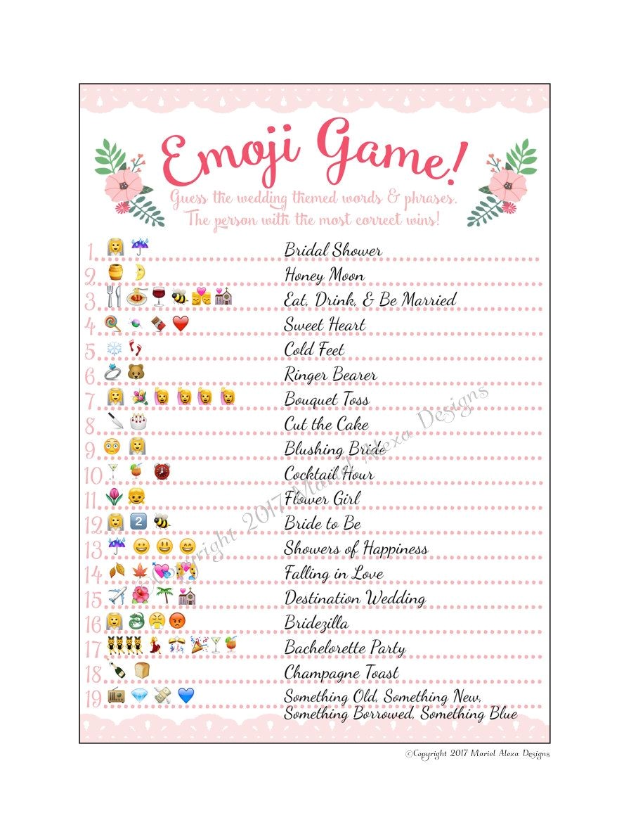 Bridal Shower Prayer Bridal Shower Emoji Game Fun Unique Games Diy Pdf Wedding