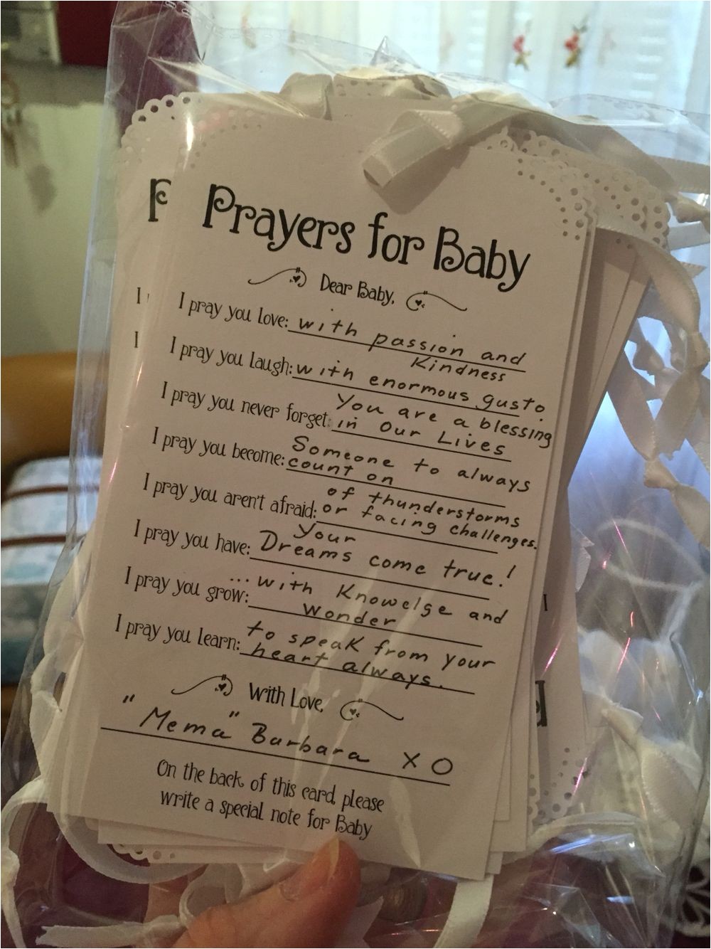 prayers for baby cards for guests to fill out for christening used to display on a wishing tree