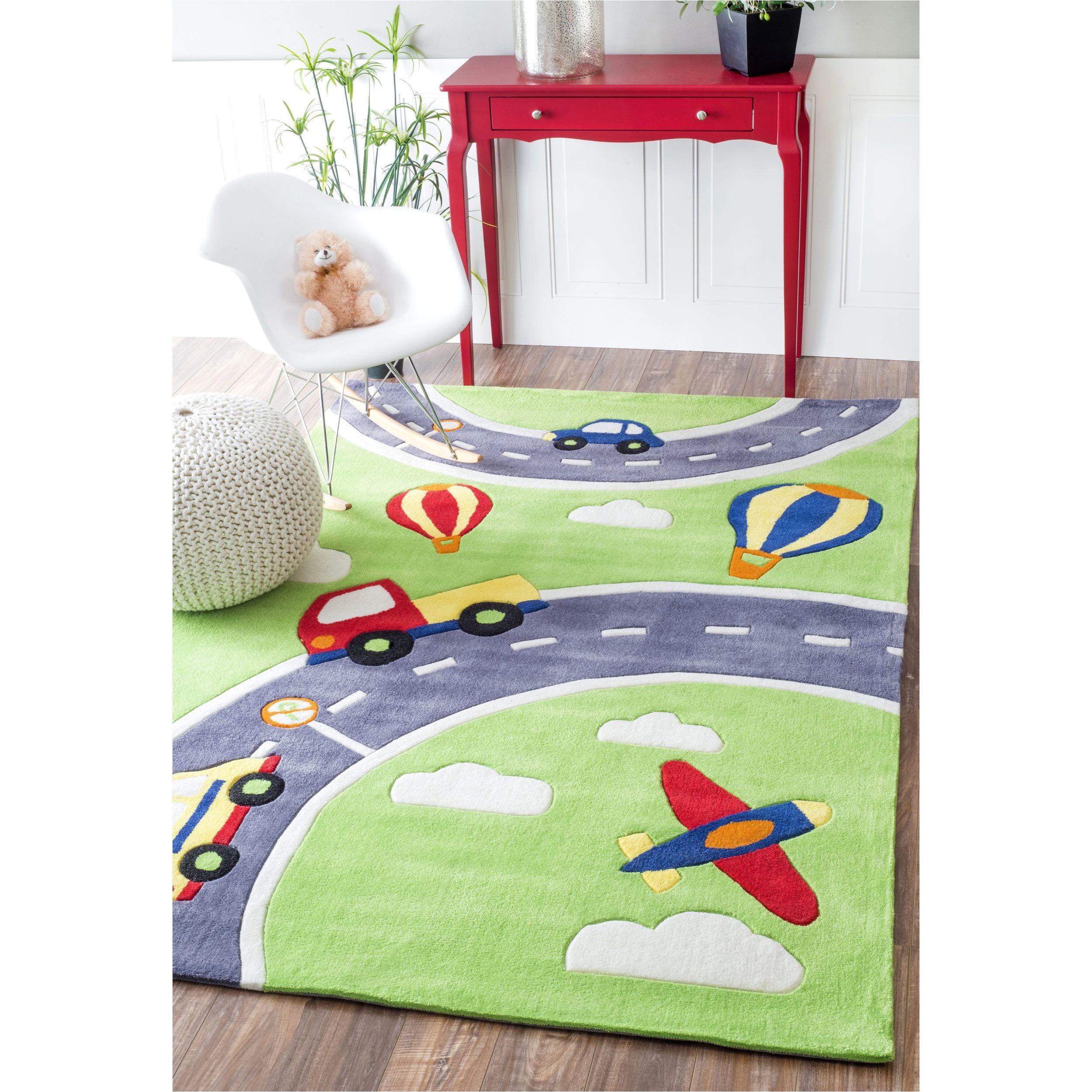 nuloom handmade modern city cars kids nurserygreen rug 5 x 7 6