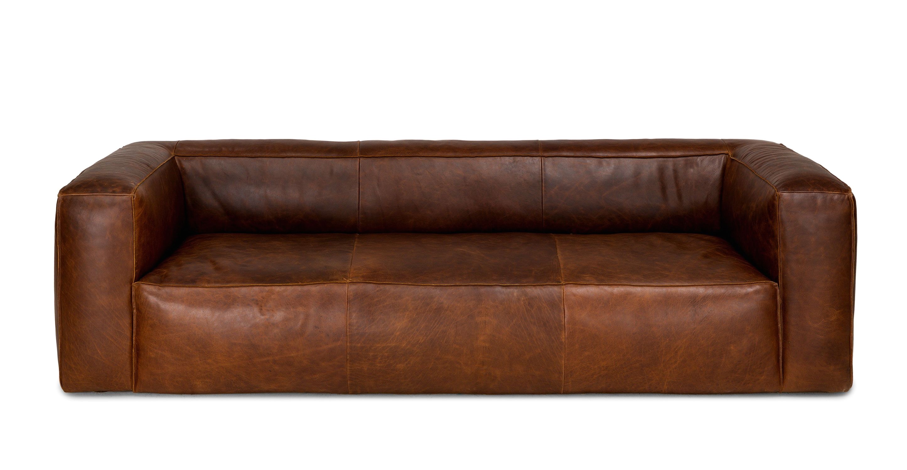 cigar rawhide brown sofa sofas article modern mid century and scandinavian furniture