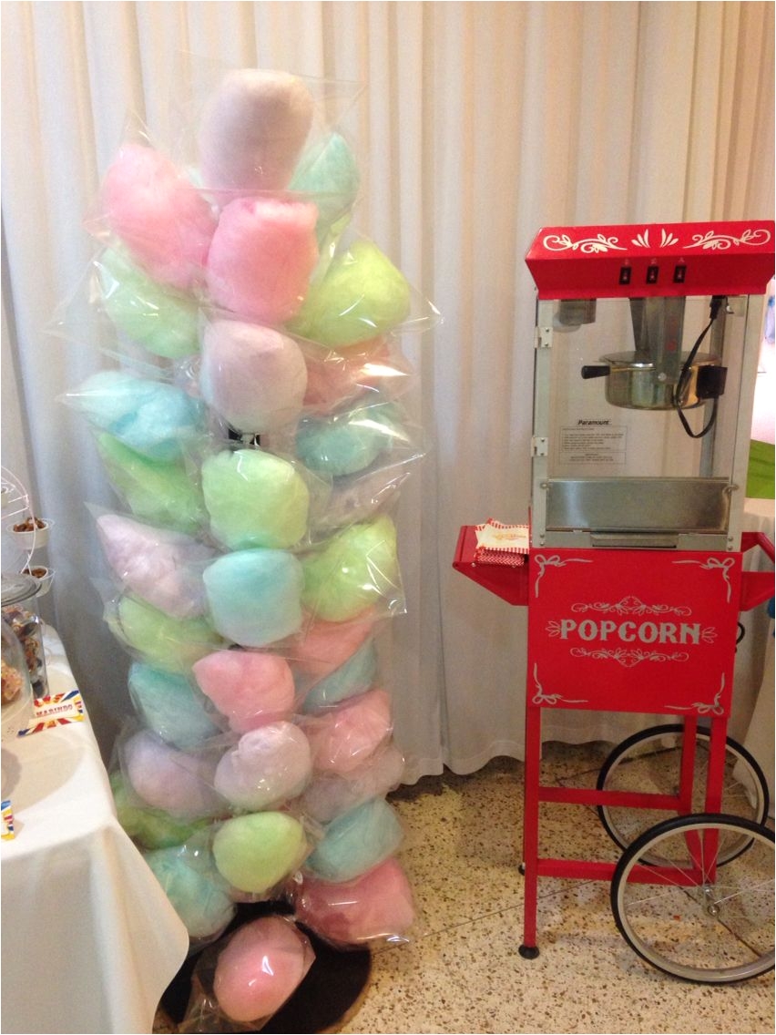 carnaval party decor popcorn machine and cotton candy